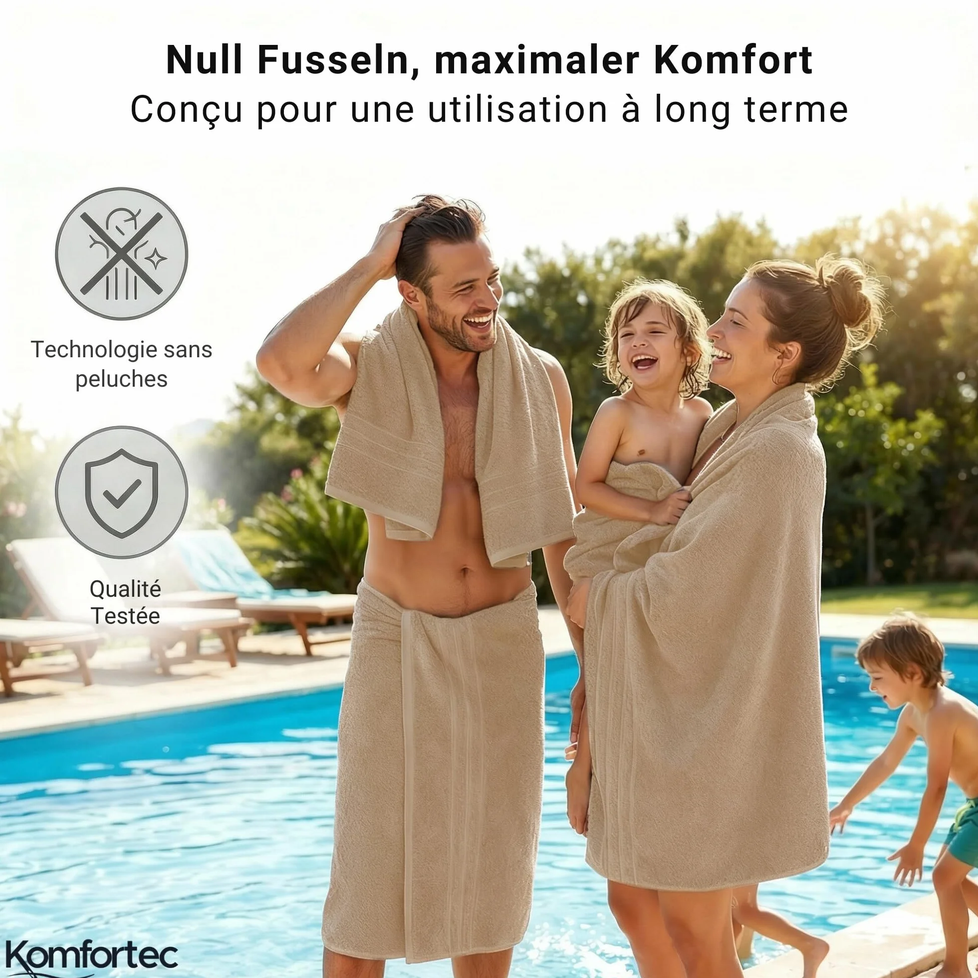Komfortec Lot de 2 Serviettes de Sauna 80 x 200 cm 100% Coton XXL Beige