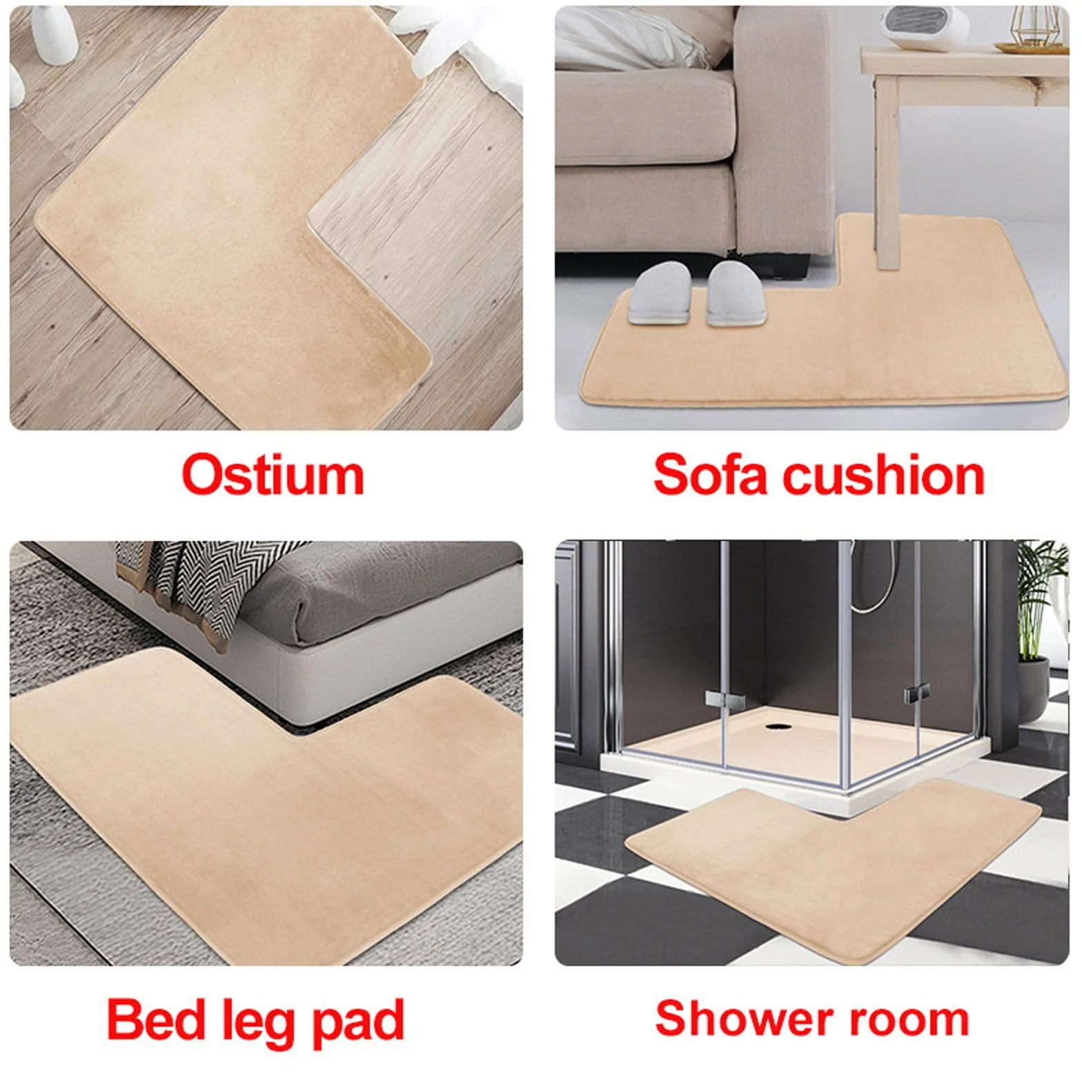 ACESOME Tapis de salle de bain en forme de L antidérapant 80 x 80 cm beige