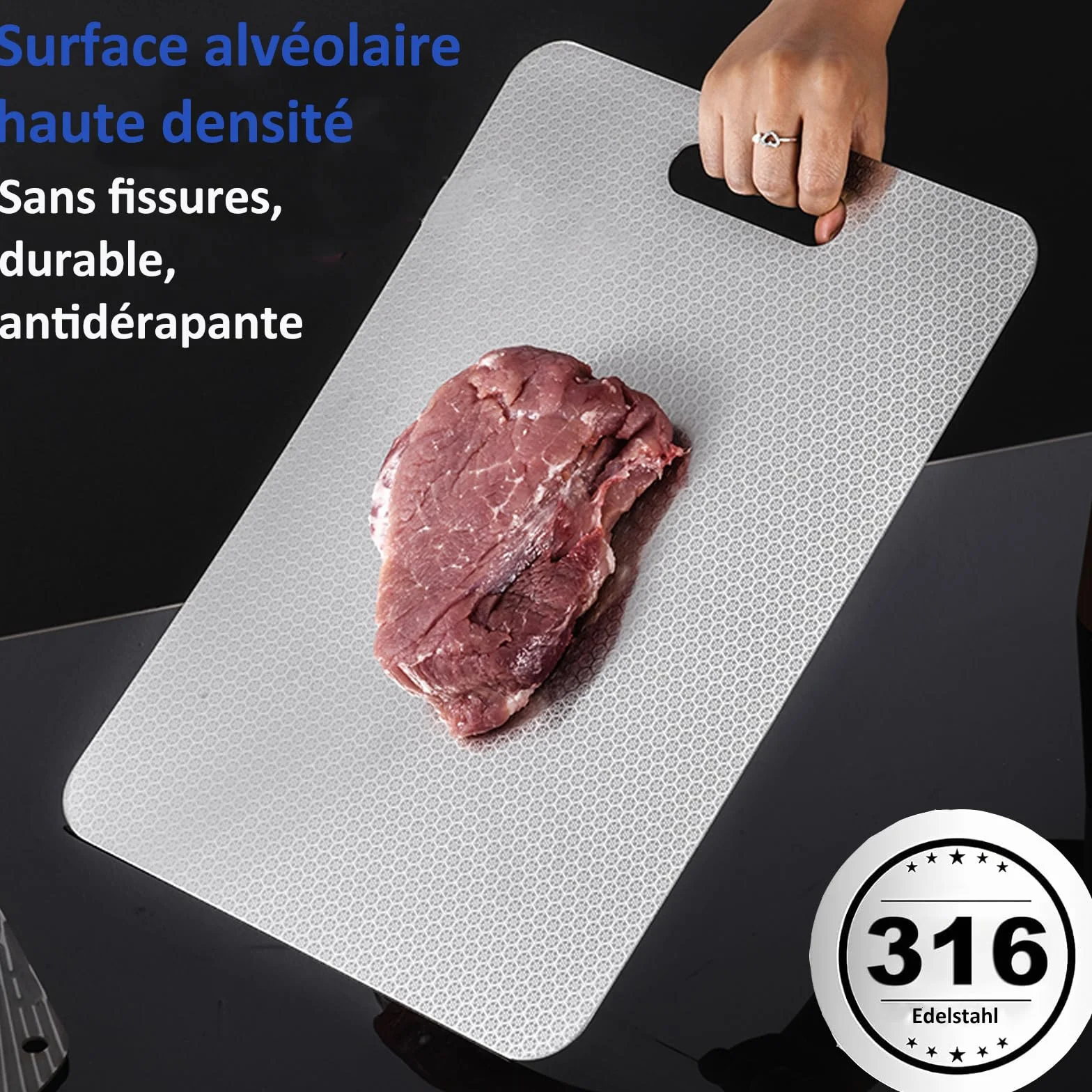 Planche à Découper en Titane Double Face 34x24cm Résistante aux Rayures Sans BPA