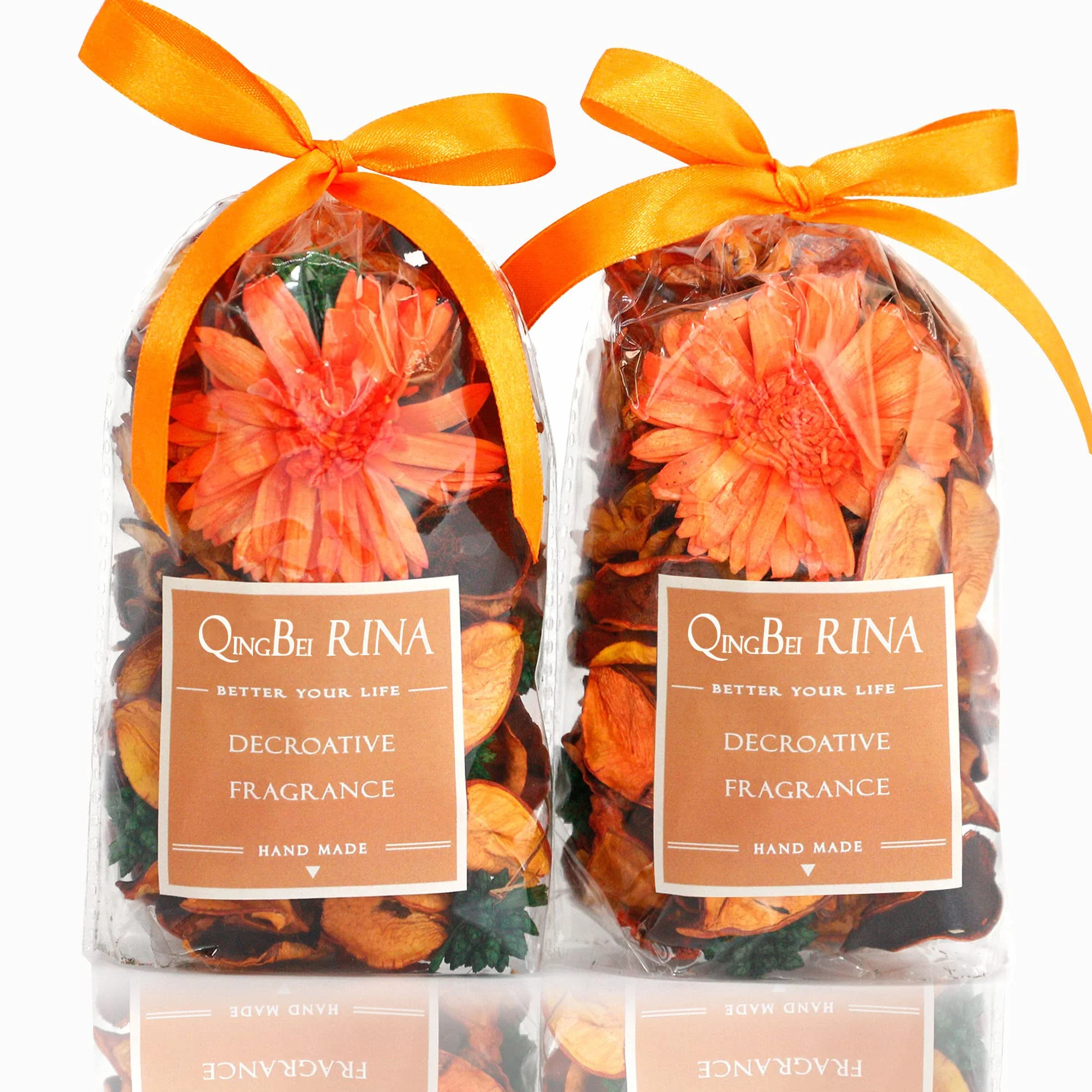 Qingbei Rina Pot Pourri Parfumé 90g Sachets Orange Fleurs Séchées pour Maison et Centre de Table