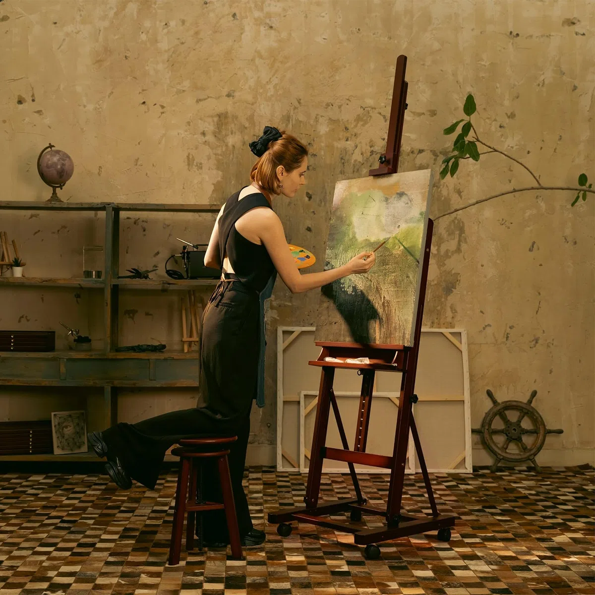 MEEDEN Grand Chevalet Bois en H: Chevalet Peinture Réglable de 190cm à 370cm avec 4 Roues Tenir la Toile jusqu'à 236cm - Stand de Dessin Pliable avec Rangement