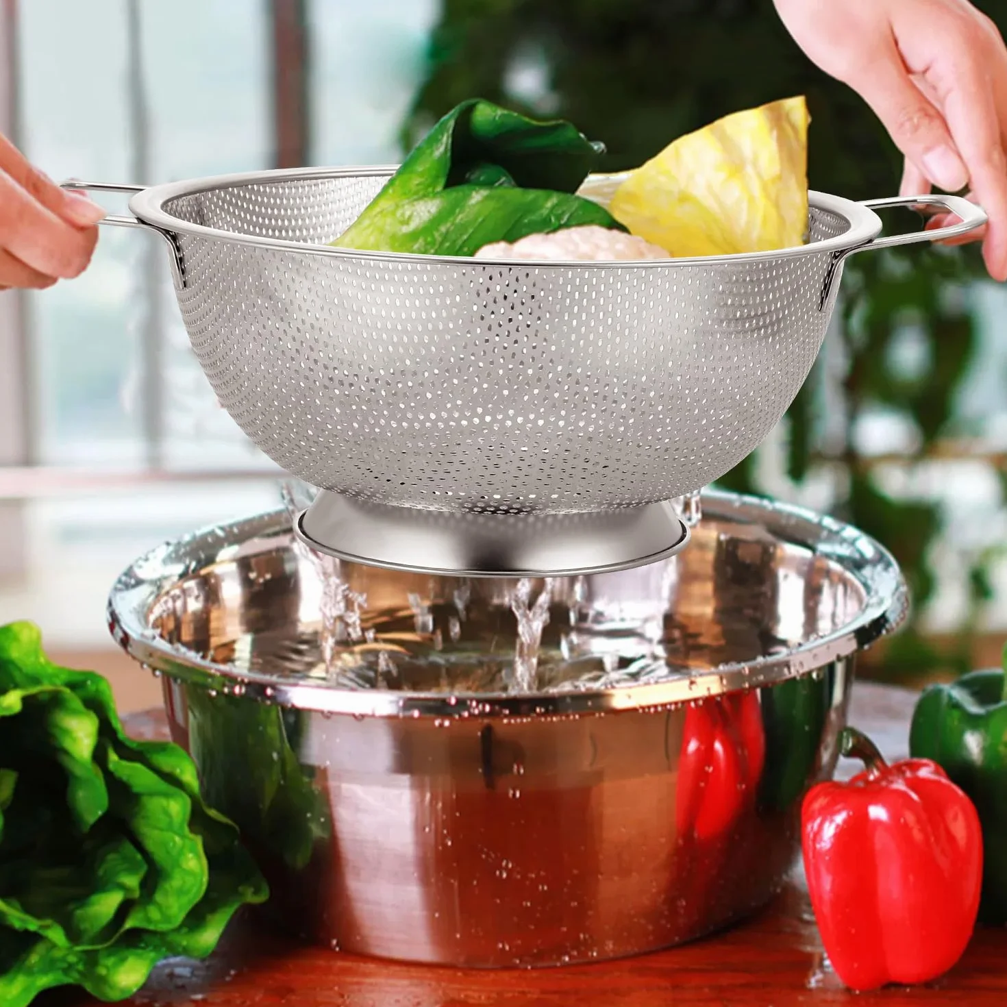 Passoire Tamis Inox de Cuisine 22.5 cm avec Poignées et Base
