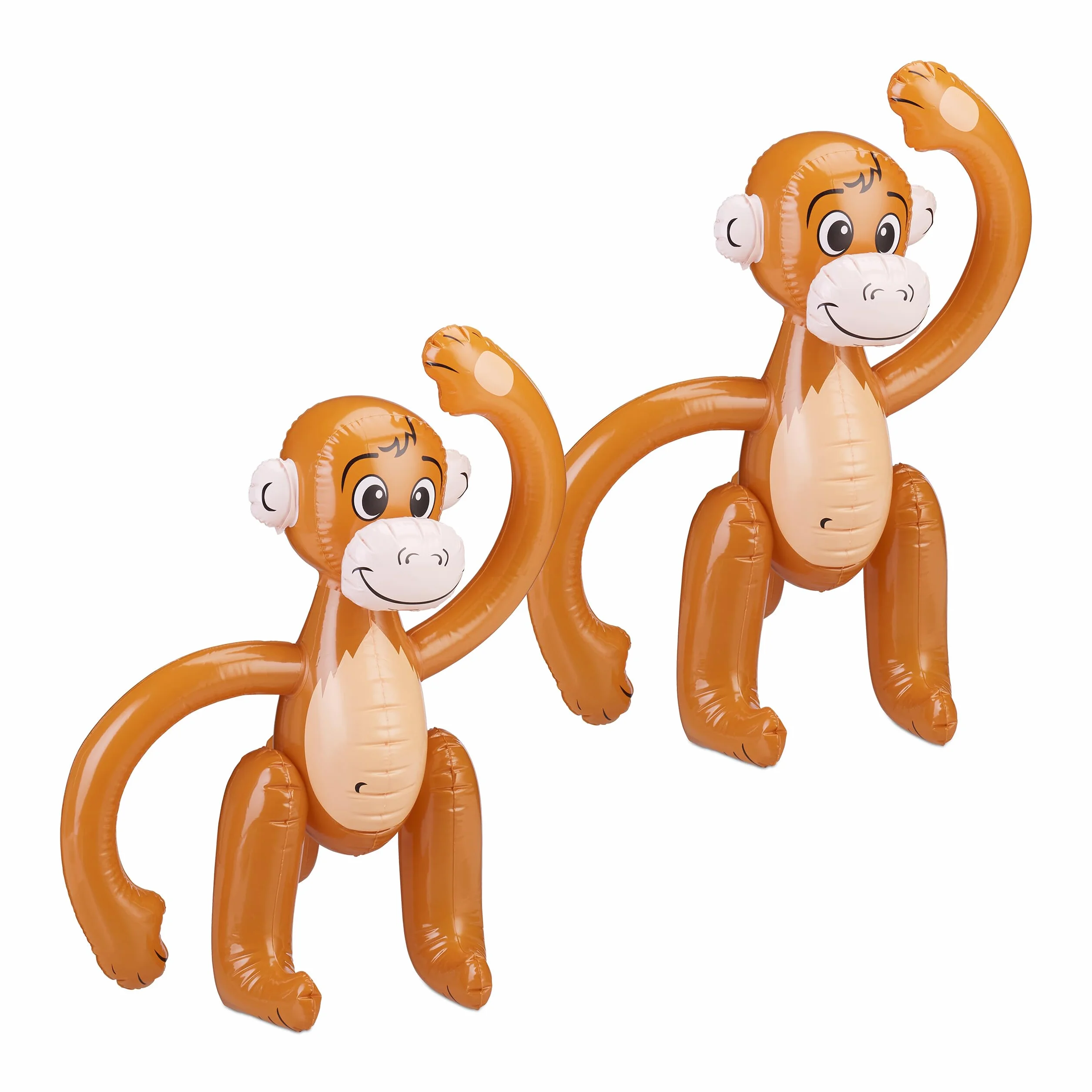 Relaxdays Singe Gonflable Lot de 2, Accessoire Décoratif Anniversaire Carnaval Piscine, Marron