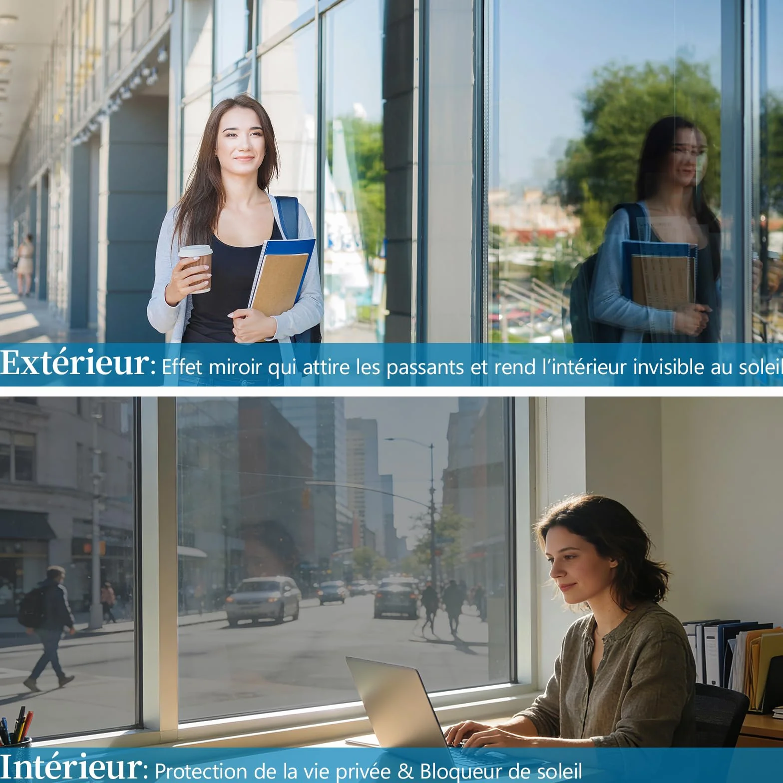 Film Fenetre Anti Regard sans Colle Anti Chaleur Effet Miroir sans Tain Brise Vue Anti UV 44.5x200cm