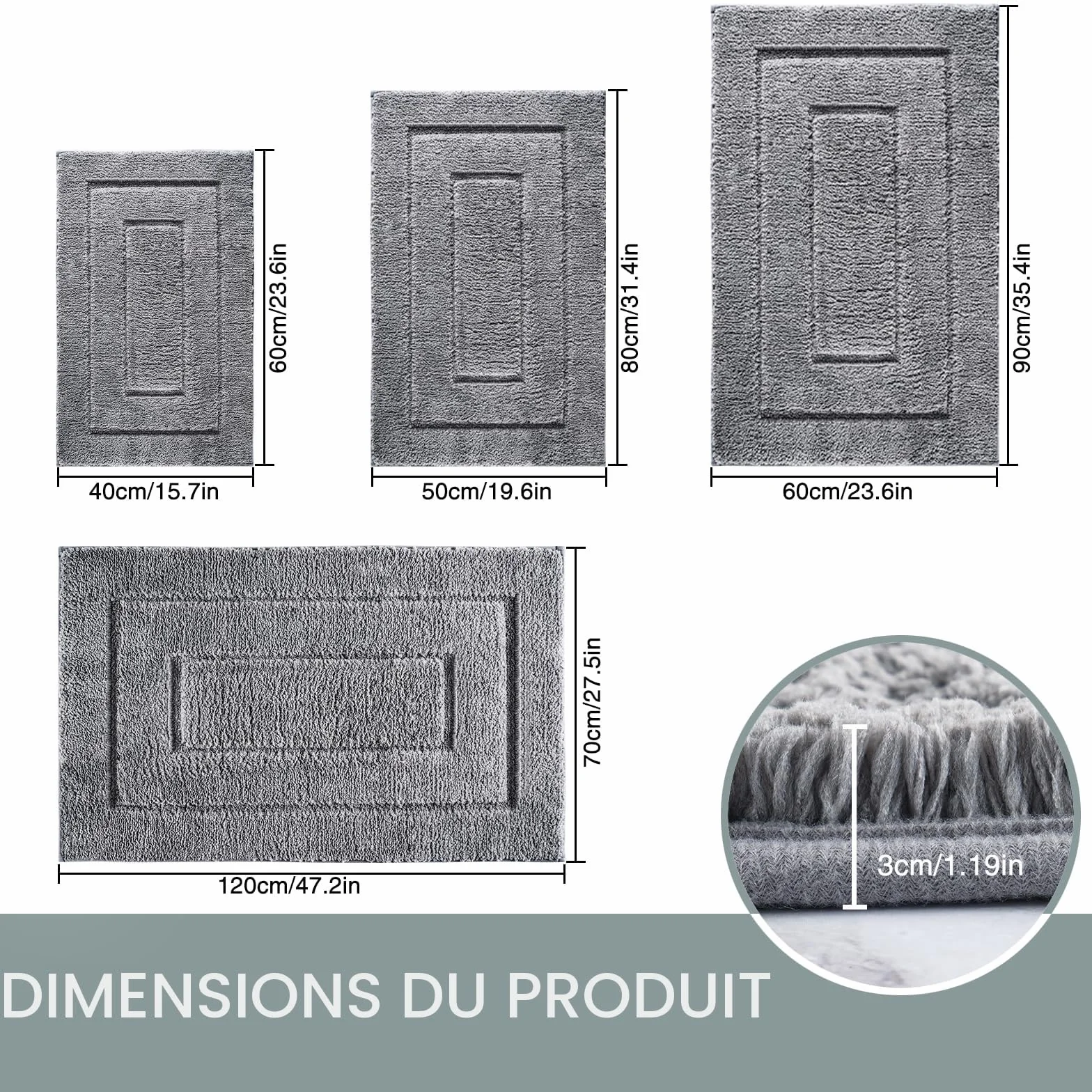 DUNSOO Tapis de Bain Antiderapant Absorbant Lavable en Machine