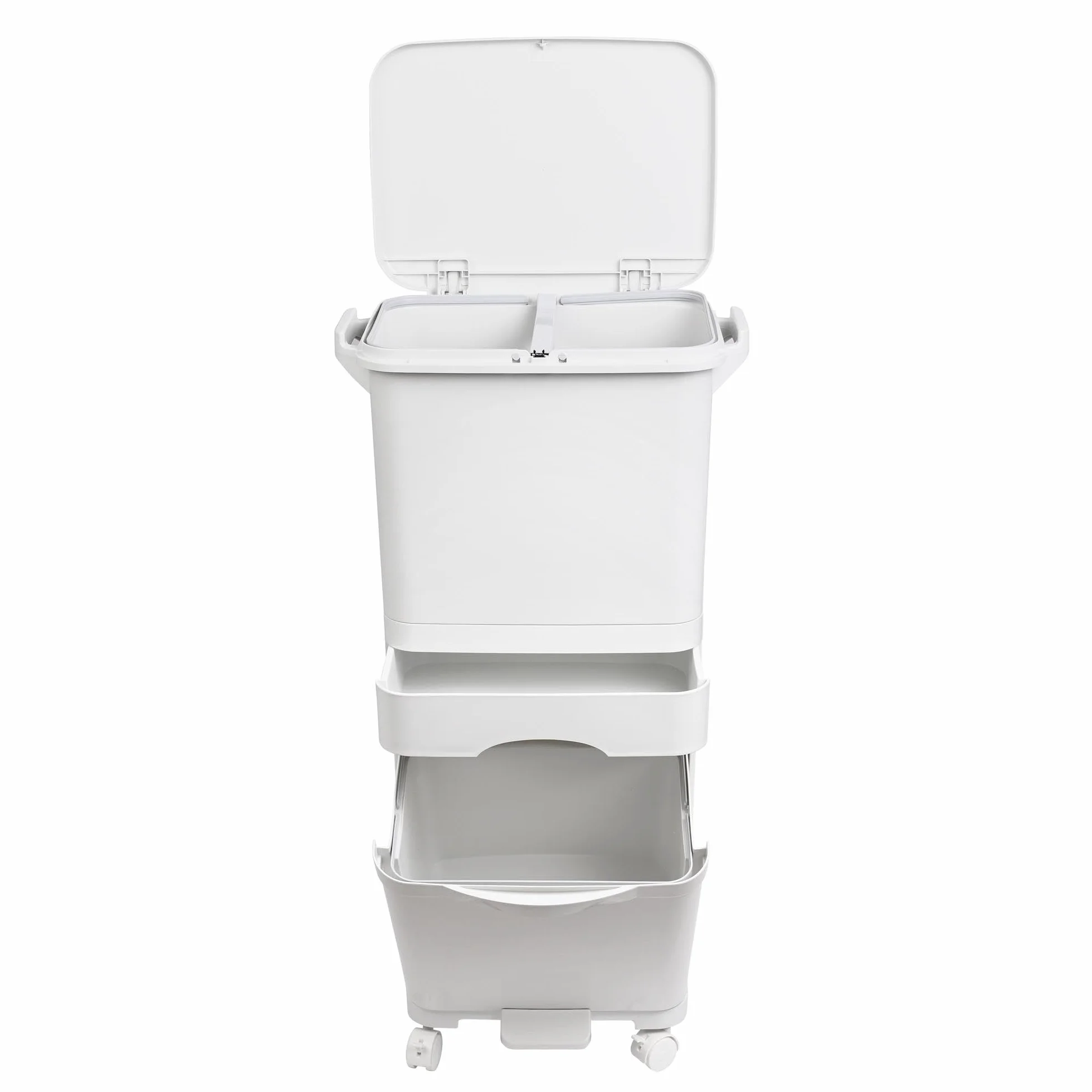 Poubelle de recyclage à tri sélectif 42 L triple compartiment avec pédale roulettes poignée