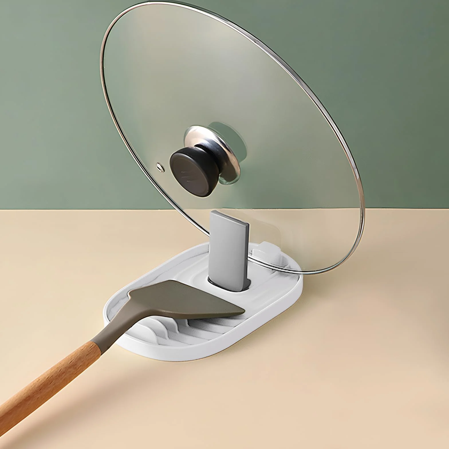 Repose Cuillère Cuisine, Support Couvercle, Porte-Ustensiles pour Cuisinière (Blanc)