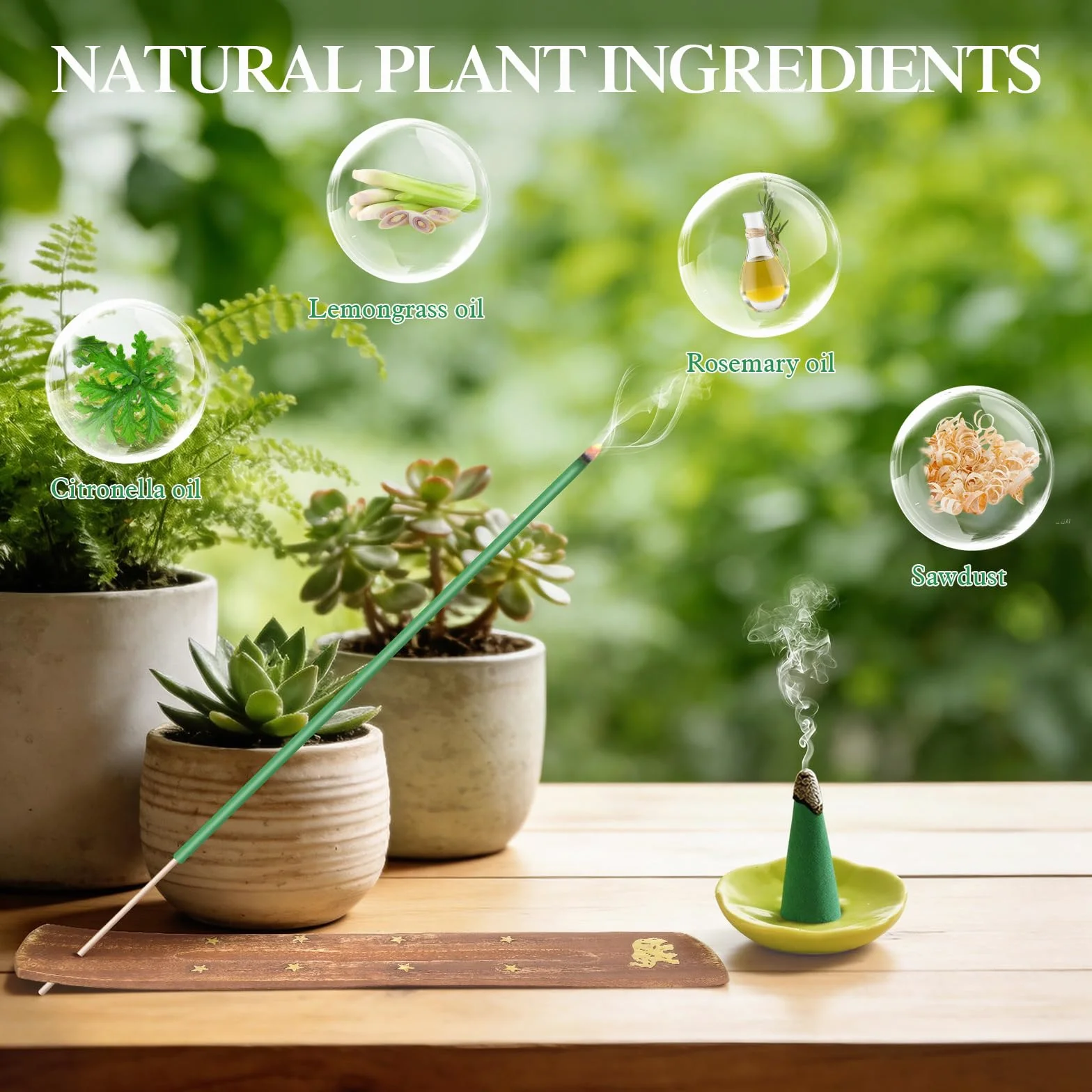 Pack de 120 Bâtonnets d'Encens à la Citronnelle + 30 Cônes avec 2 Porte-encens – Naturel pour Terrasse, Jardin