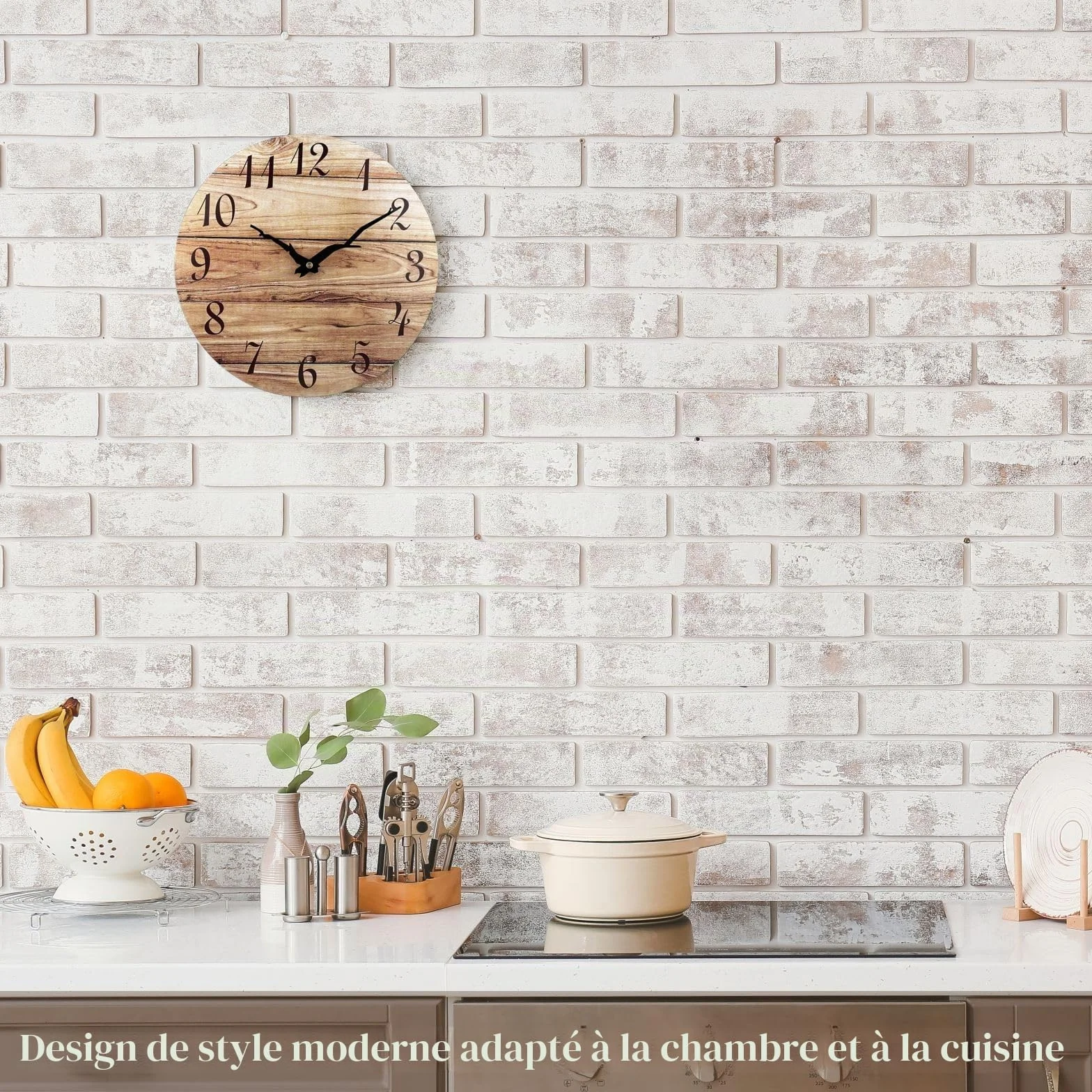 Plumeet Horloge Murale Bois 30cm Quartz Silencieux Noyer Rustique