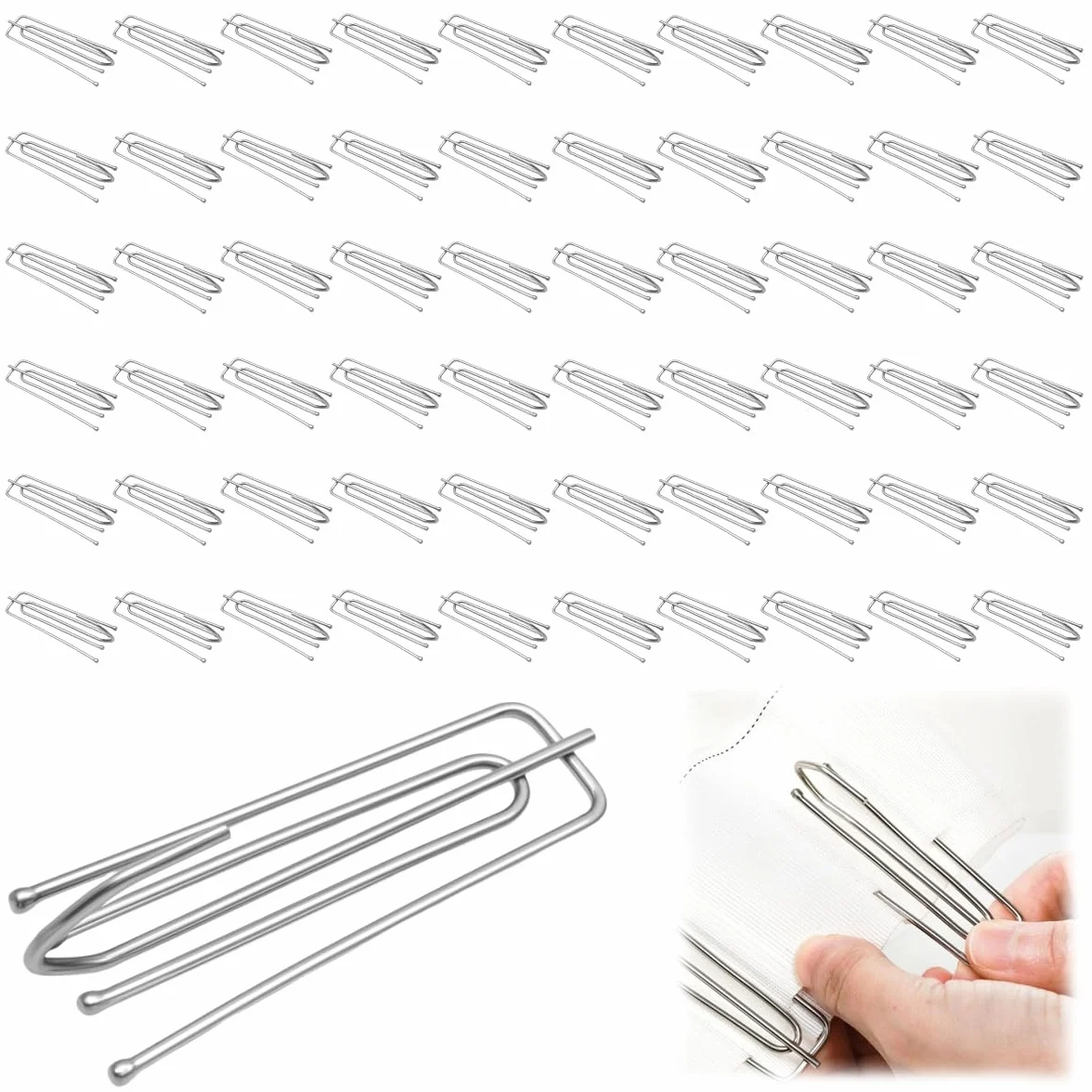 Crochets de Rideau en Acier Inoxydable 60 Pièces, Crochet Métal épais pour Rideau à Plis pincés, Porte et Douche