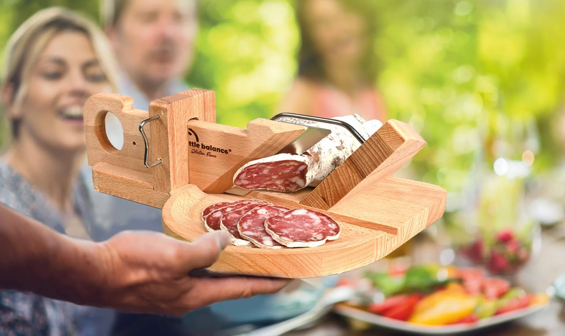 Guillotine à saucisson La Conviviale Little balance 8422 Lame inox Esprit de Thiers Bois Hêtre