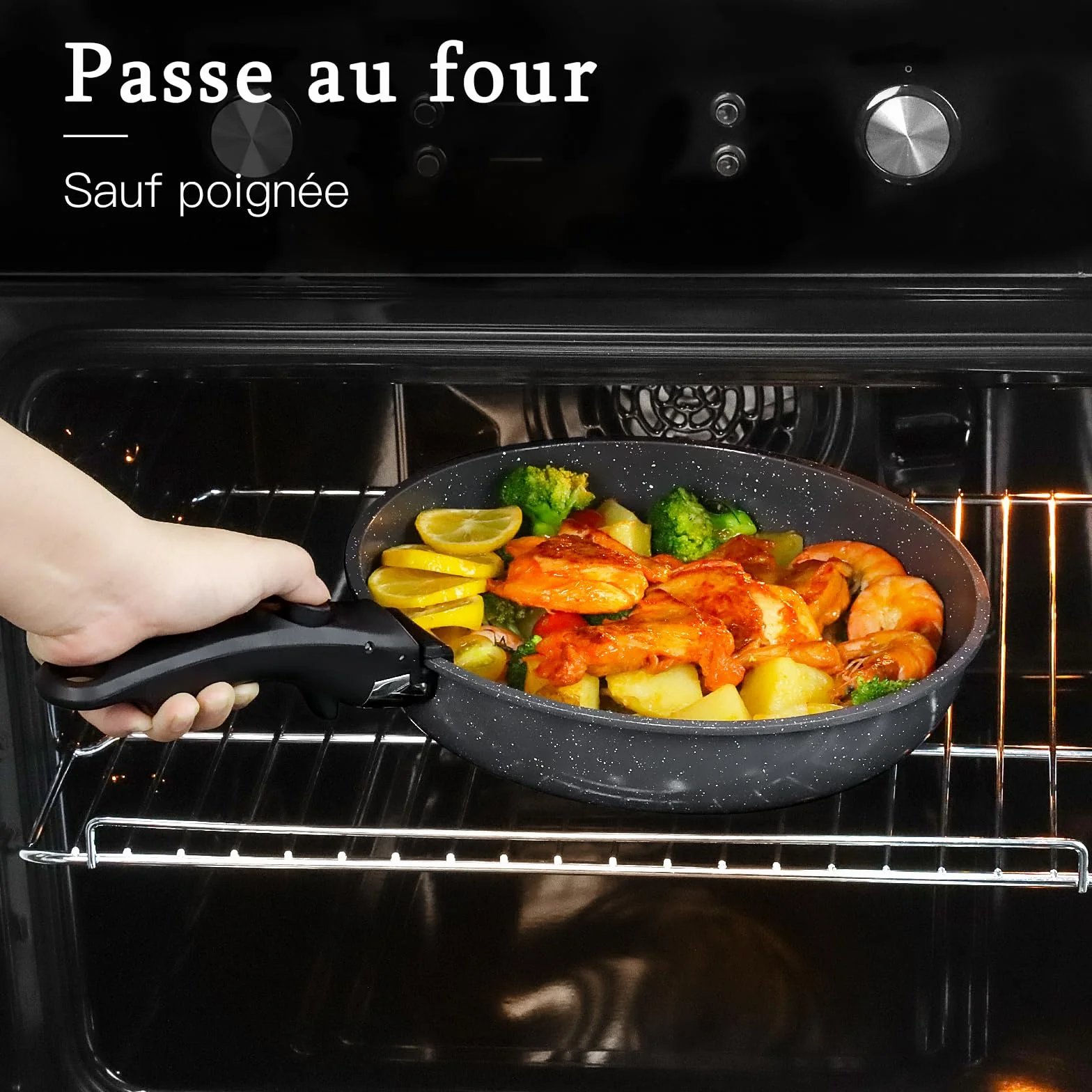 GiPP Poêles et Casseroles Antiadhésives Granit 21PCS Amovible Tous Feux Noir
