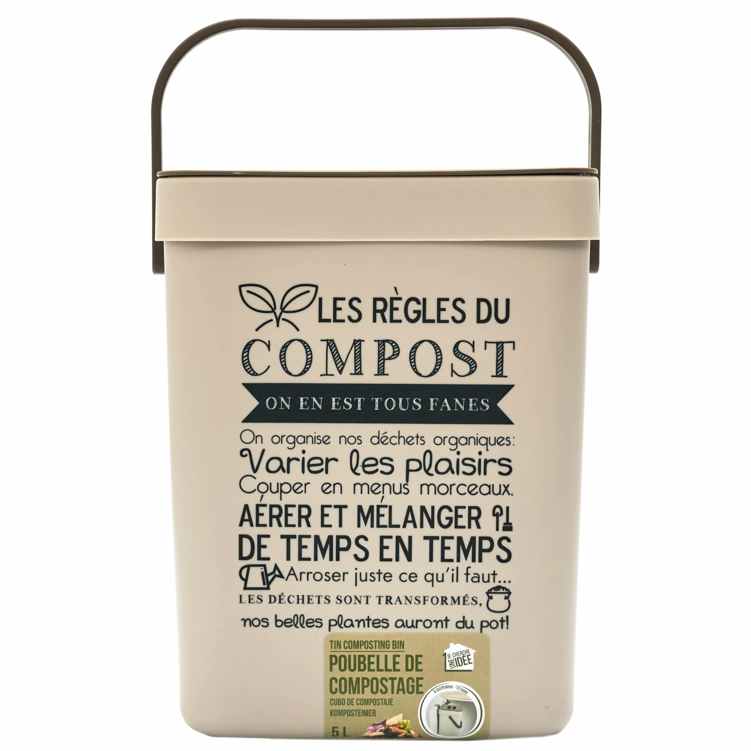 Poubelle à Compost 5L Plastique avec Accroche et Anse