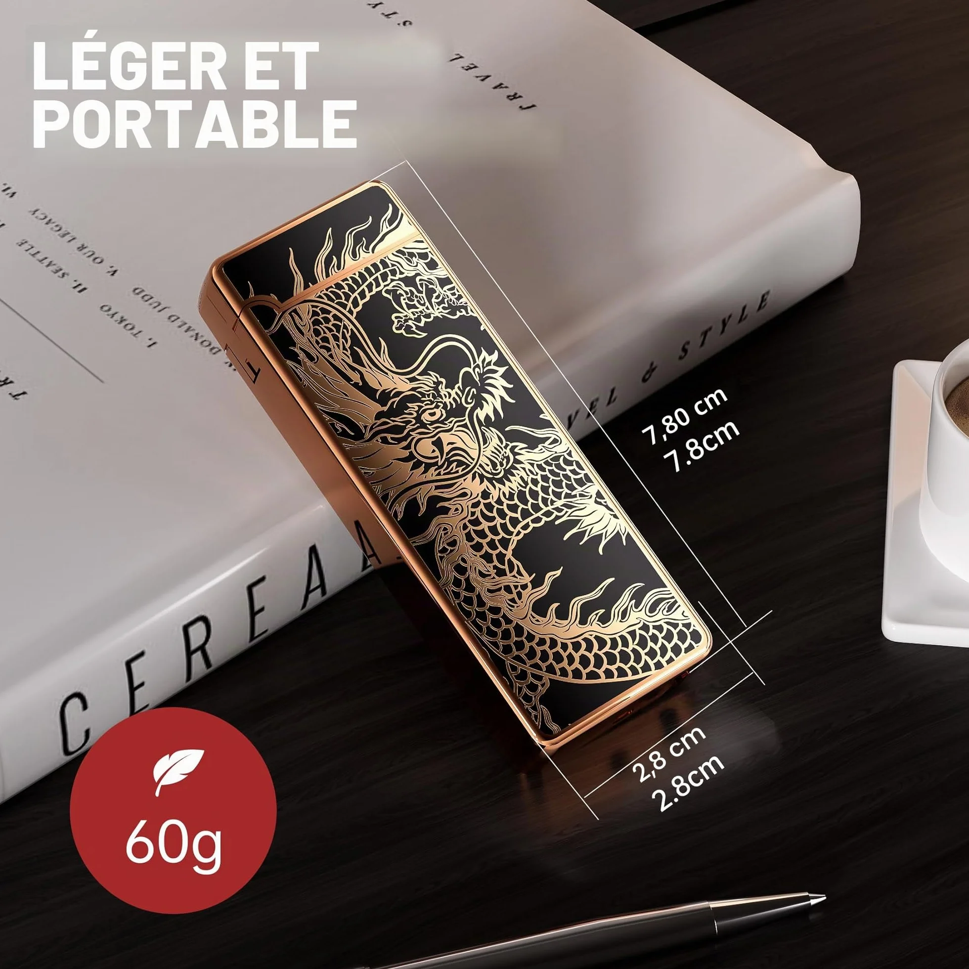 Briquet électrique rechargeable USB double arc résistant au vent camping