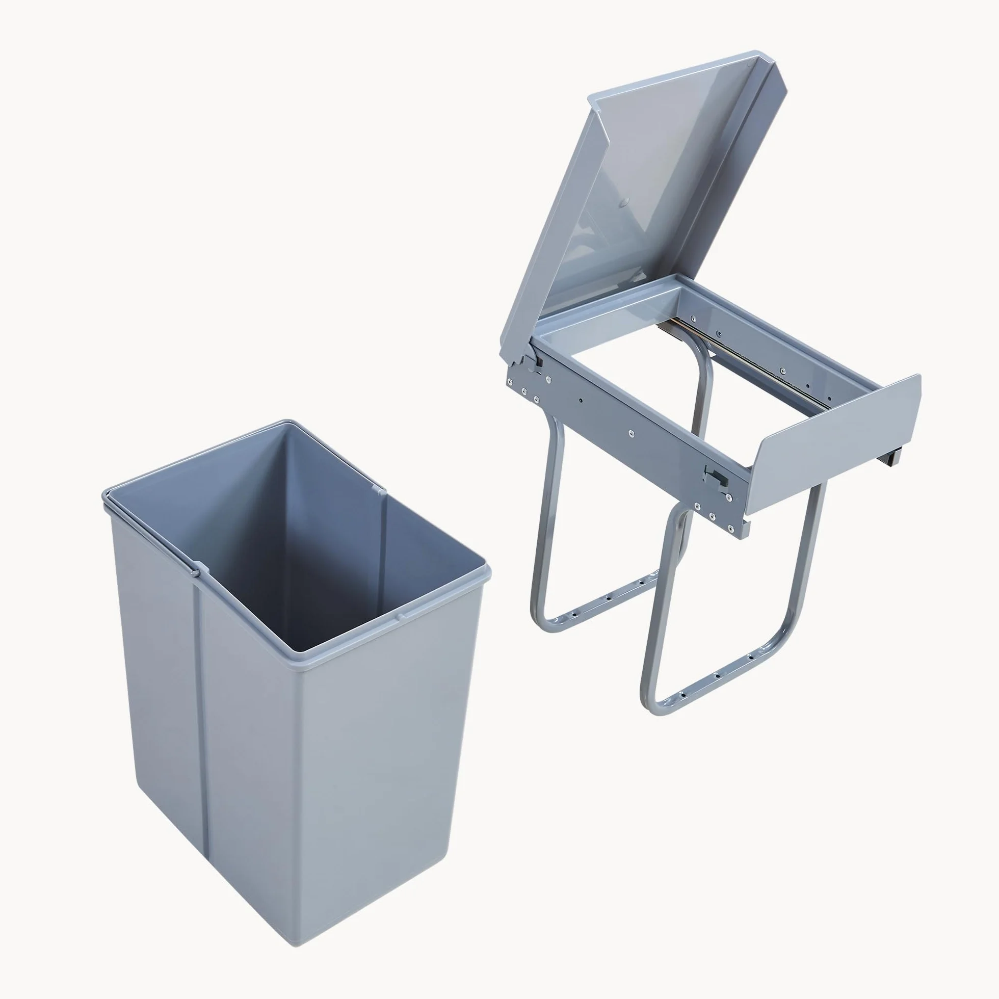 Poubelle Encastrable sur Rails Coulissants Tri Sélectif Sous Évier 1 x 20L Gris Acier Plastique 34 x 26 x 42 cm