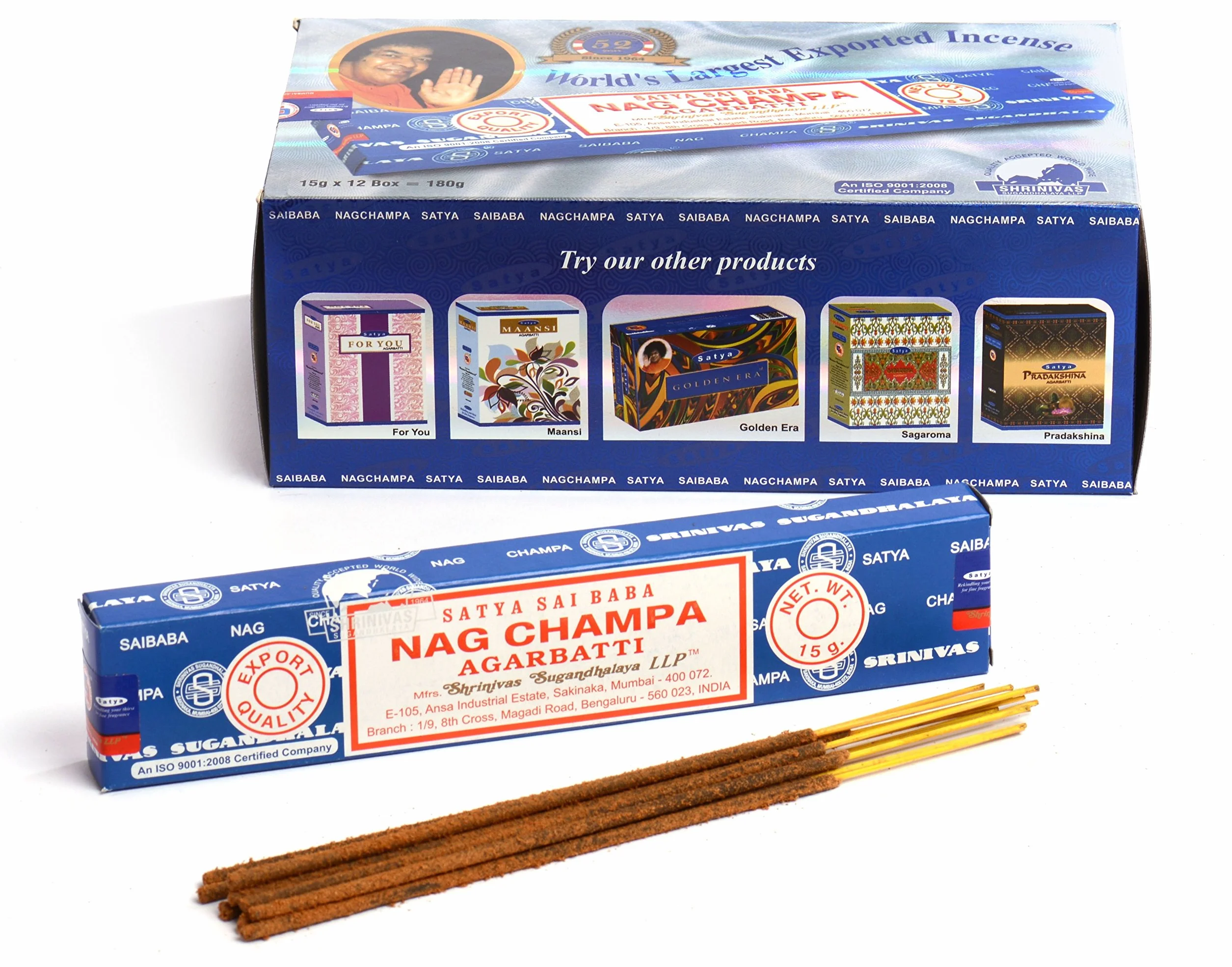 Nag Champa Encens Lot 12 Paquets 15 g 180 g Bleu