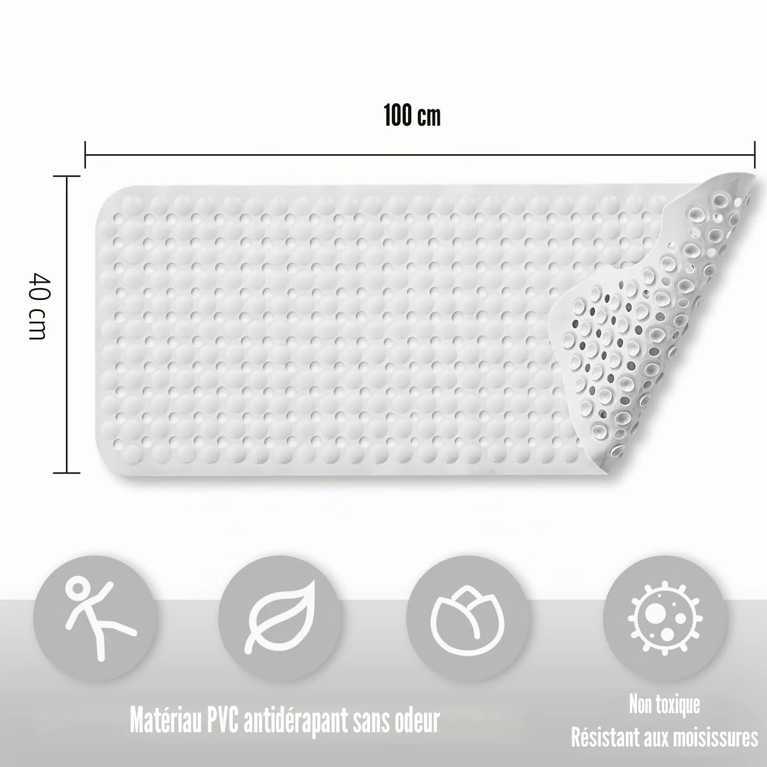 Tapis antidérapant baignoire 100 x 40 cm PVC Caoutchouc lavable en machine