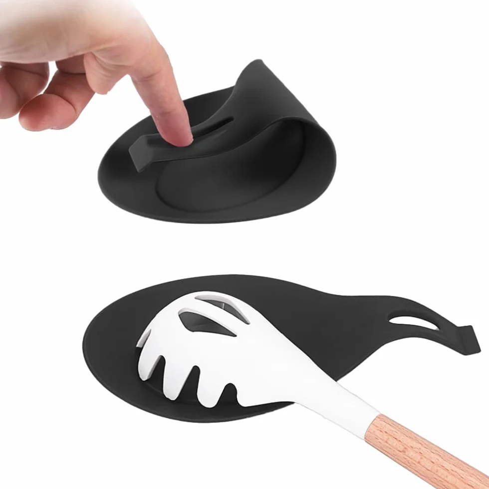 Repose cuillère en Silicone Multifonction Cuisine Noir