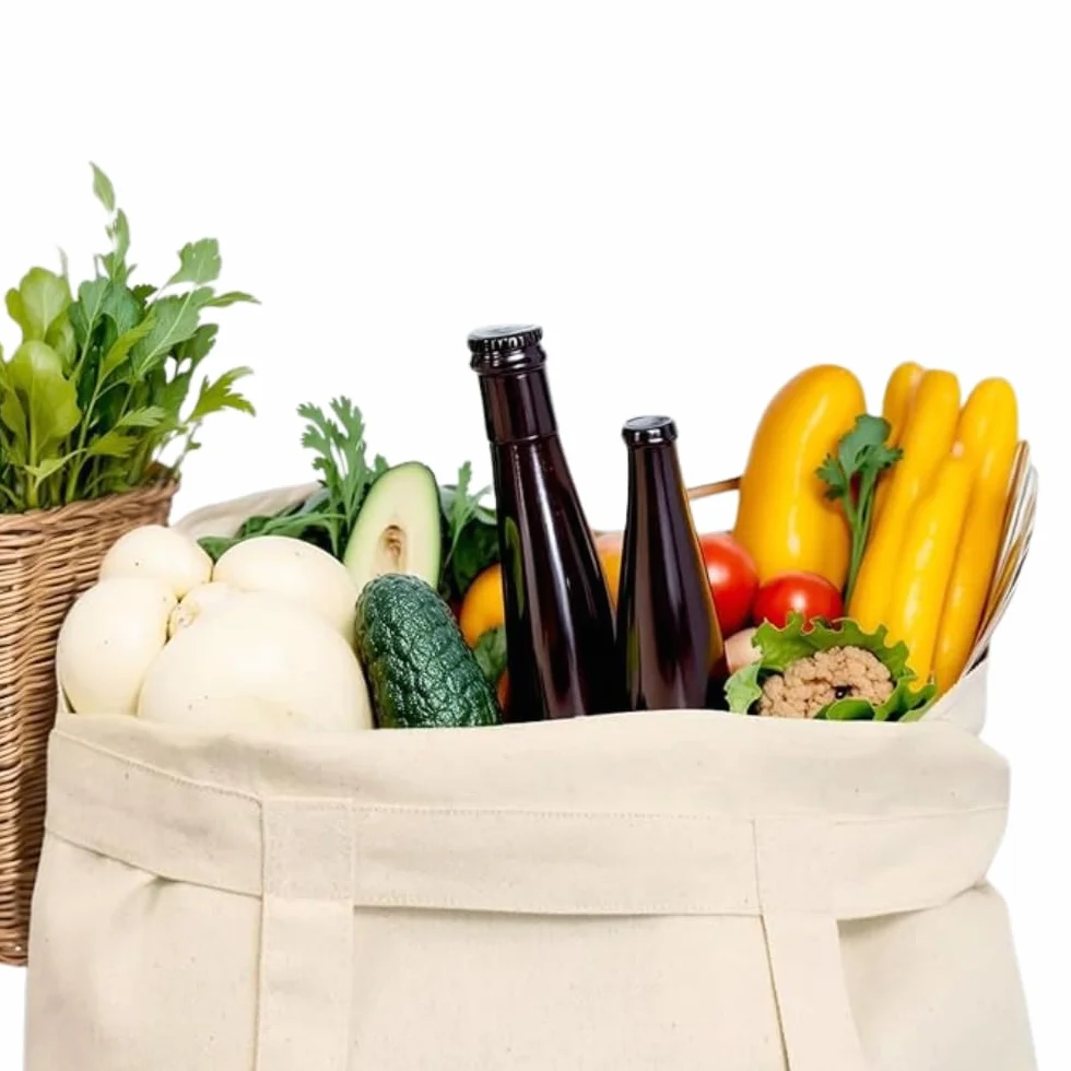 Sac en Coton Naturel 38x42 cm Sac Cabas Réutilisable Courses Sport