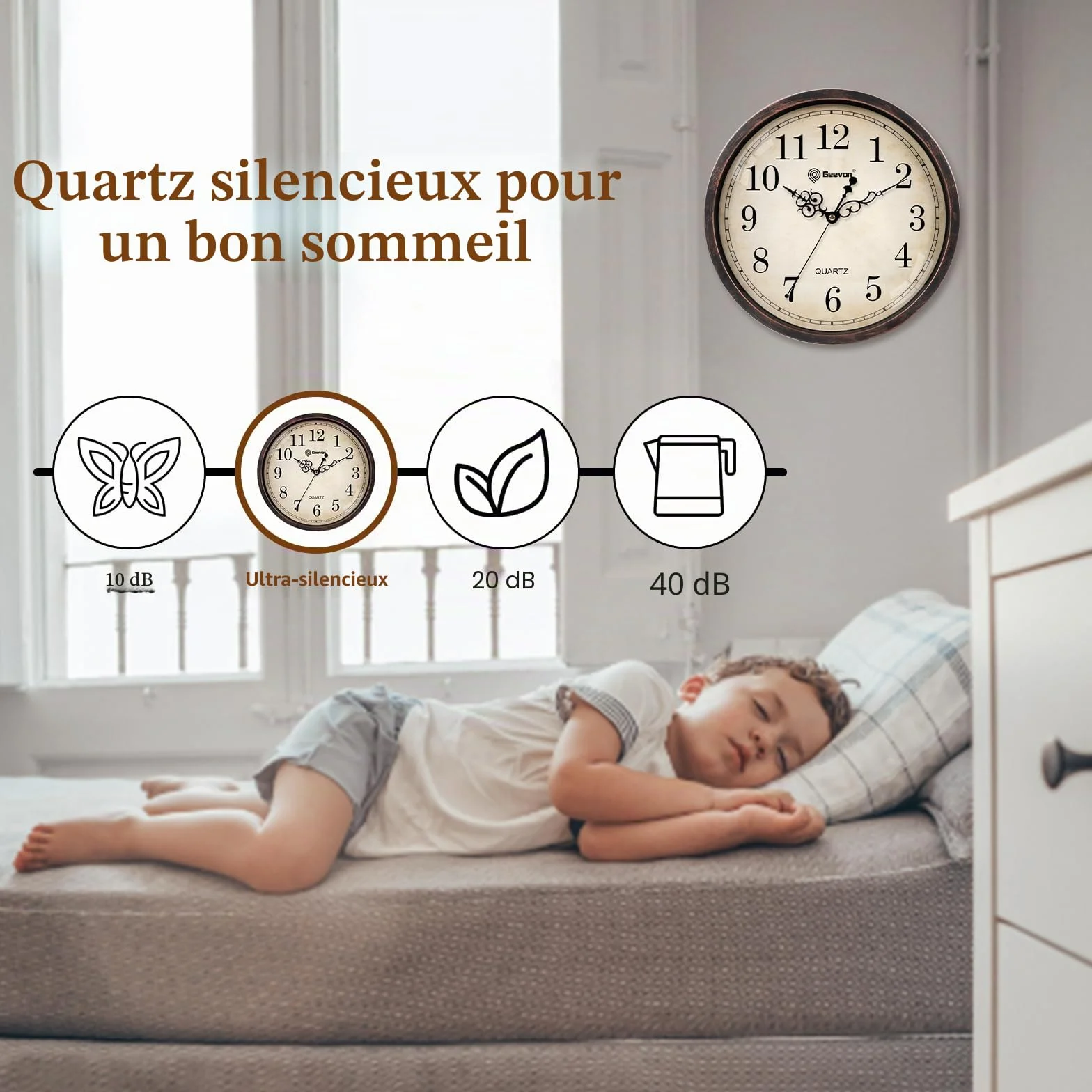 Geevon Horloge Murale Vintage Silencieuse Analogique Quartz Décorative 30 cm Marron foncé