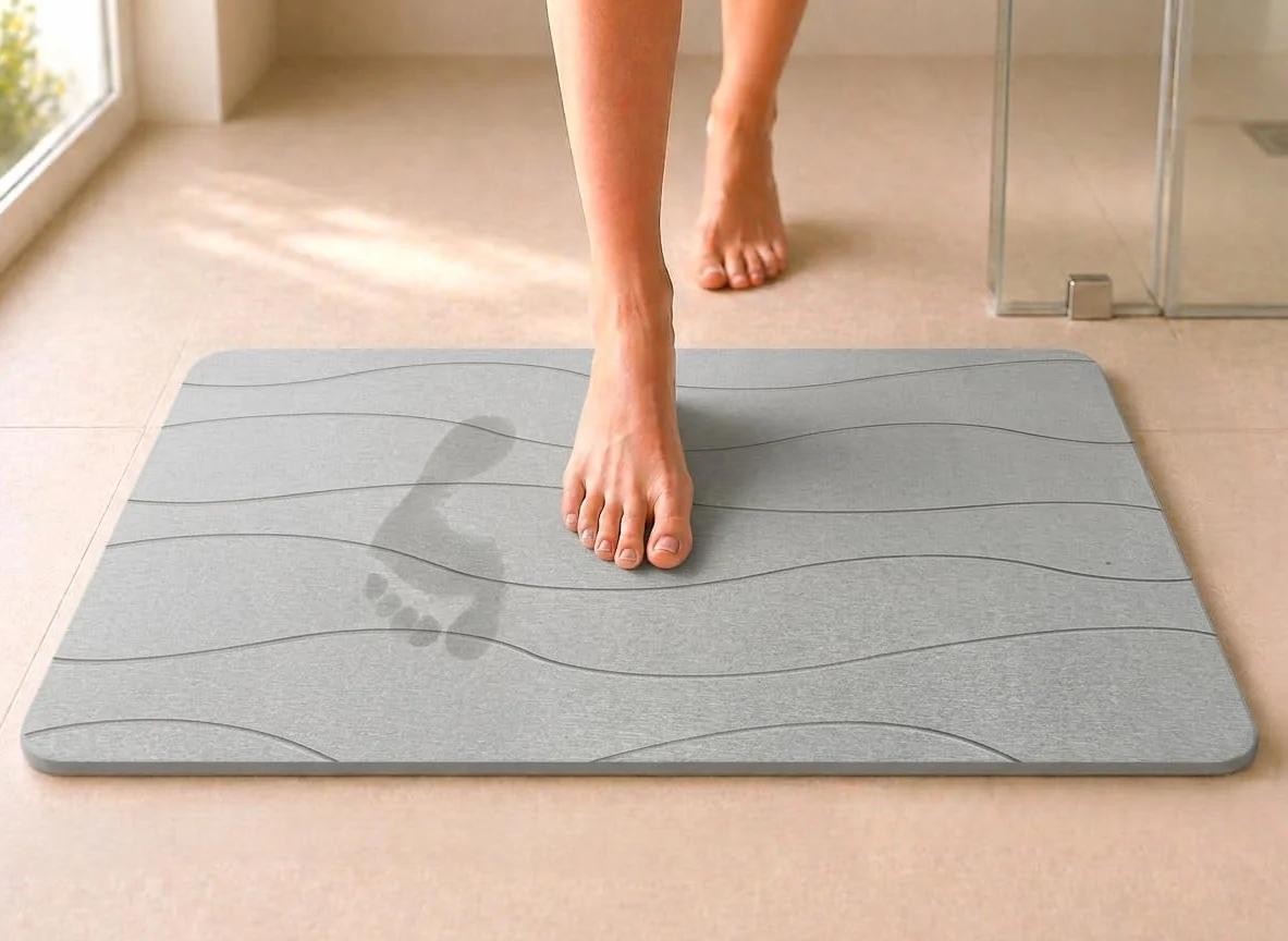 Tapis de Bain Diatomite 40x60 cm, Séchage Rapide, Antidérapant, Anti-Moisissure, Gris Clair