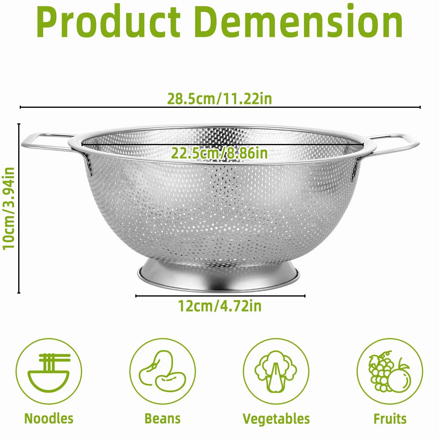 Passoire Tamis Inox de Cuisine 22.5 cm avec Poignées et Base