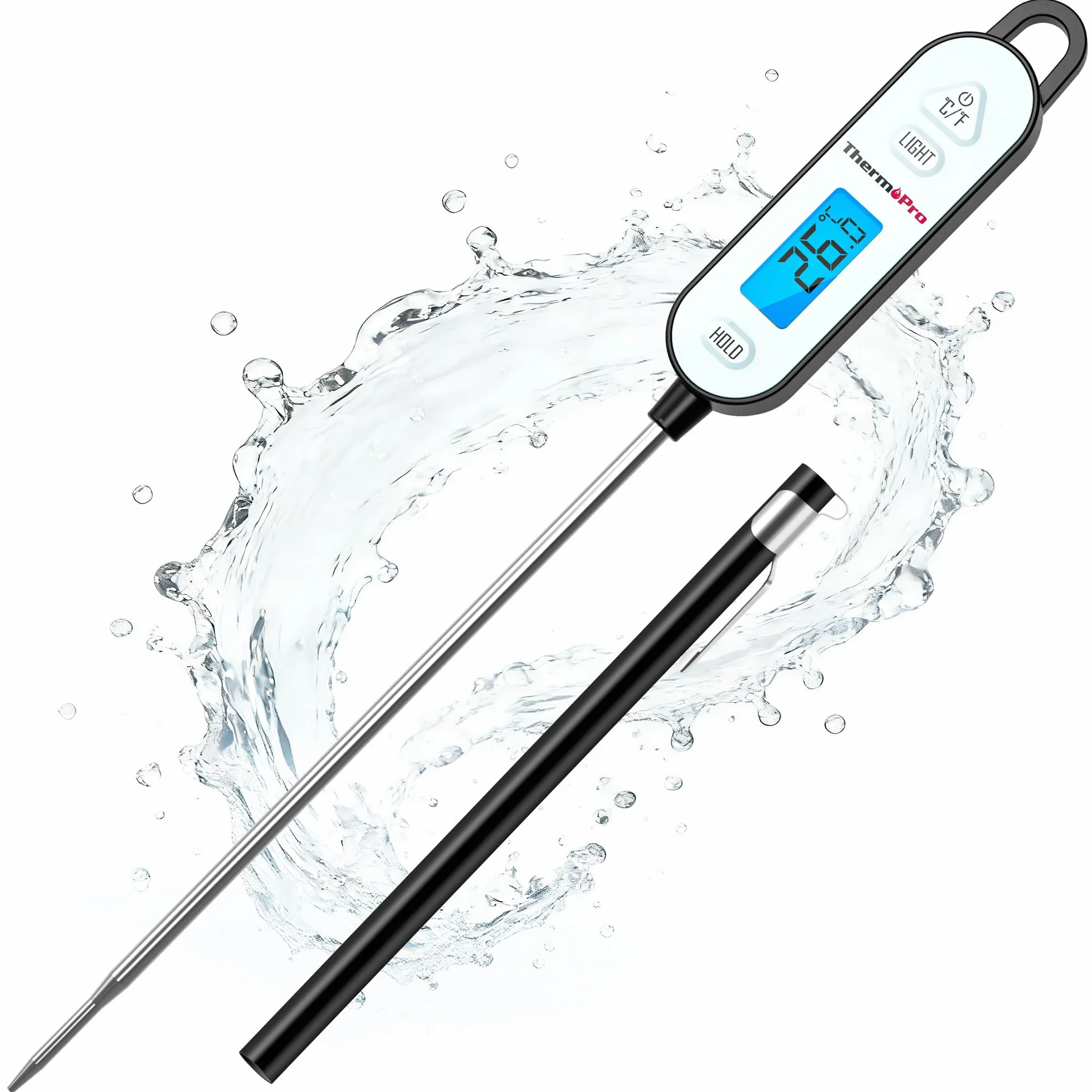 ThermoPro Thermomètre à viande numérique avec sonde pliable - Thermomètre de cuisson pour fumoir, barbecue