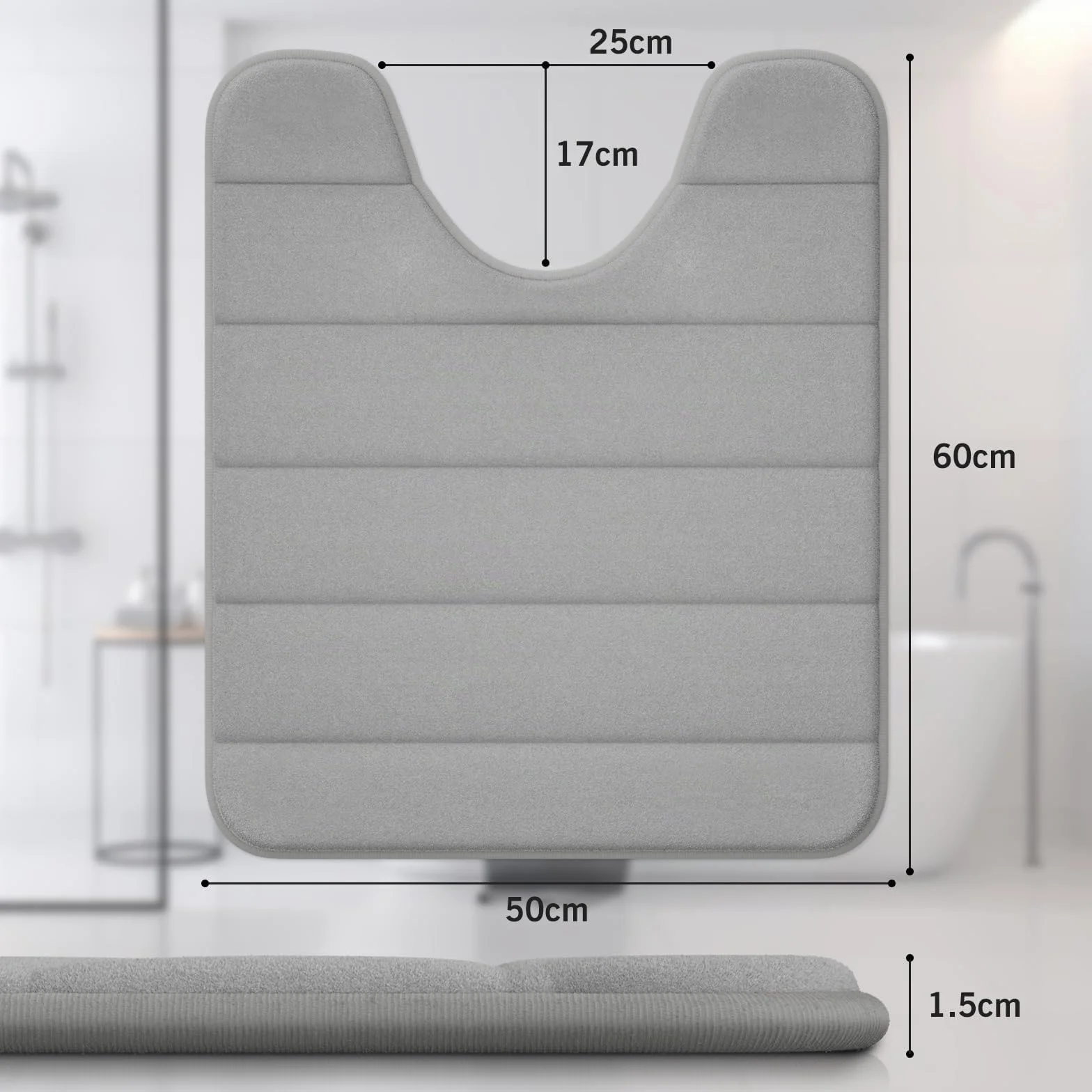 Tapis de toilette en mousse à mémoire de forme 50 x 60 cm gris antidérapant super absorbant