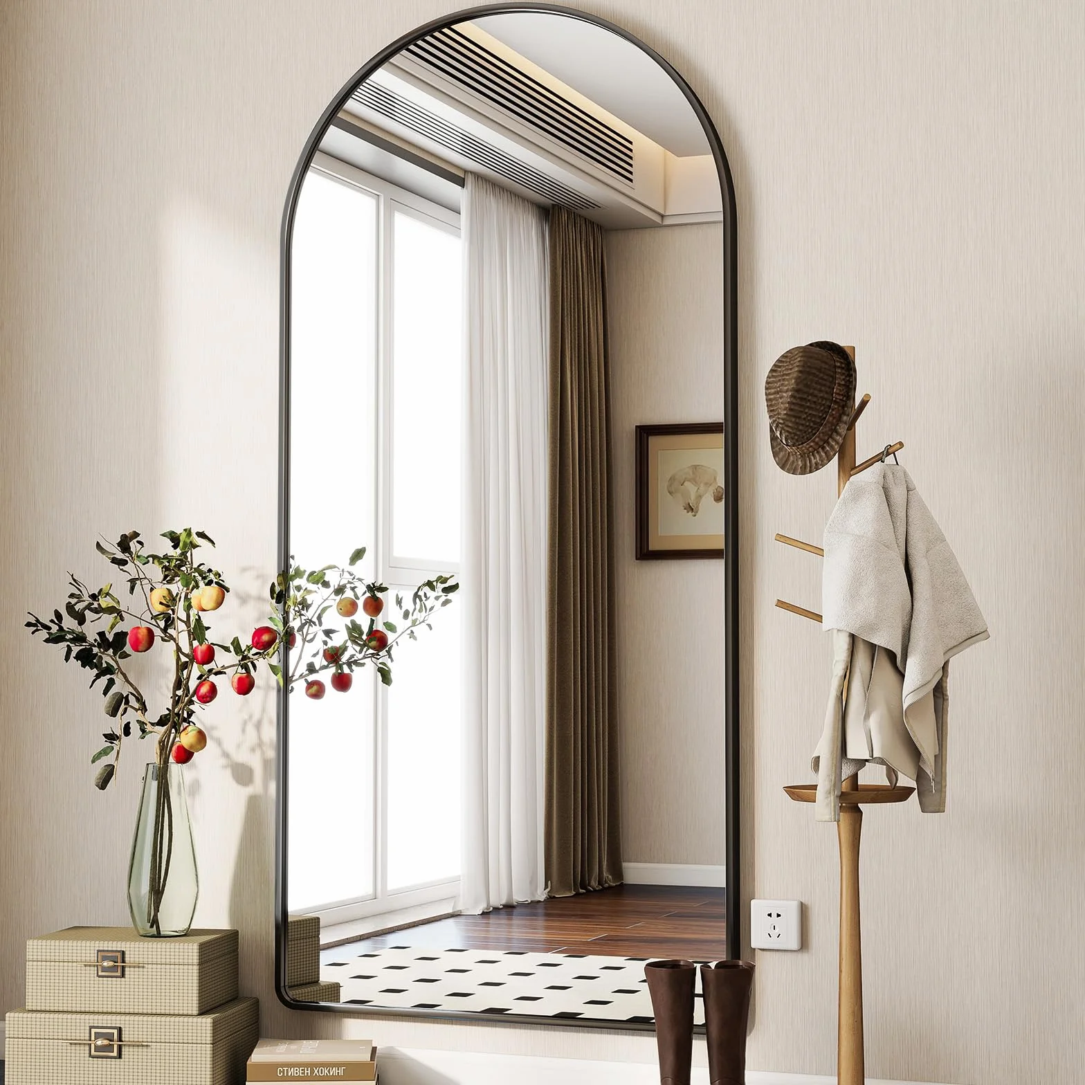 Miroir Pleine Longueur Bombé sur Pied 76 x 171 cm Noir Koonmi
