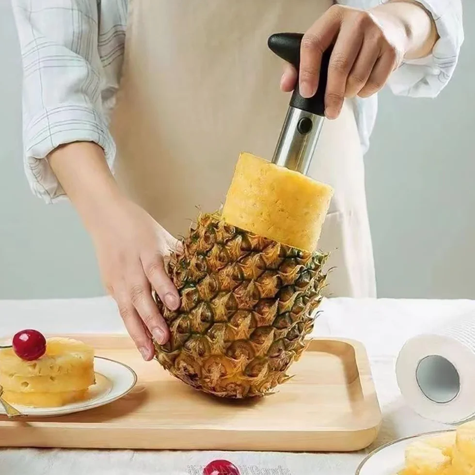 Coupe Ananas Découpe Ananas Éplucheur Acier Inoxydable pour Anneaux de Fruits Noir