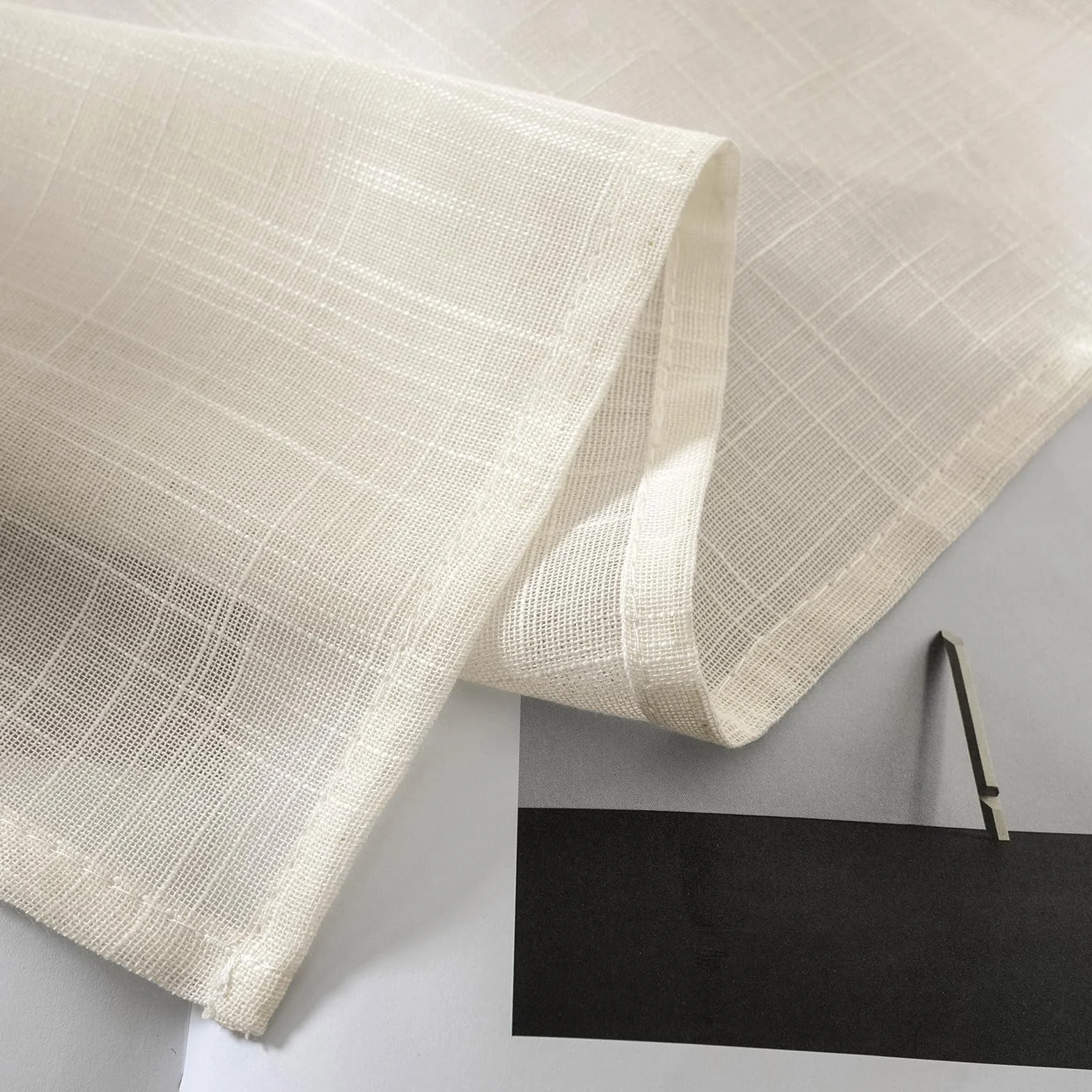 MIULEE Lot de 2 Rideaux Voilages Lin Imitation Transparents 140x200cm Beige léger