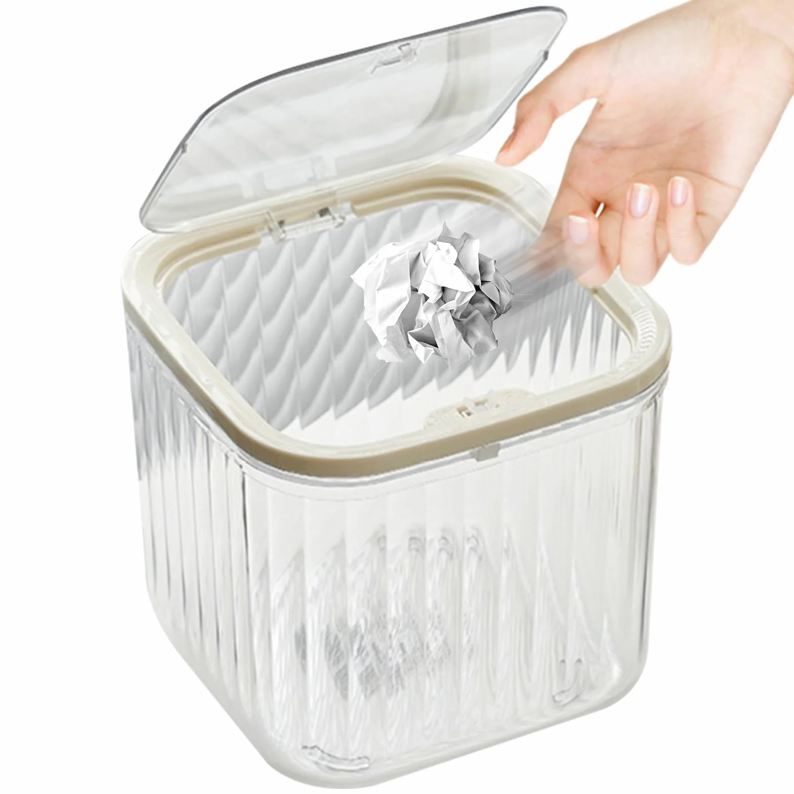 Générique Press Lid Desk Trash Can 6.02x6.02x5.51 Inches Transparent Garbage Container