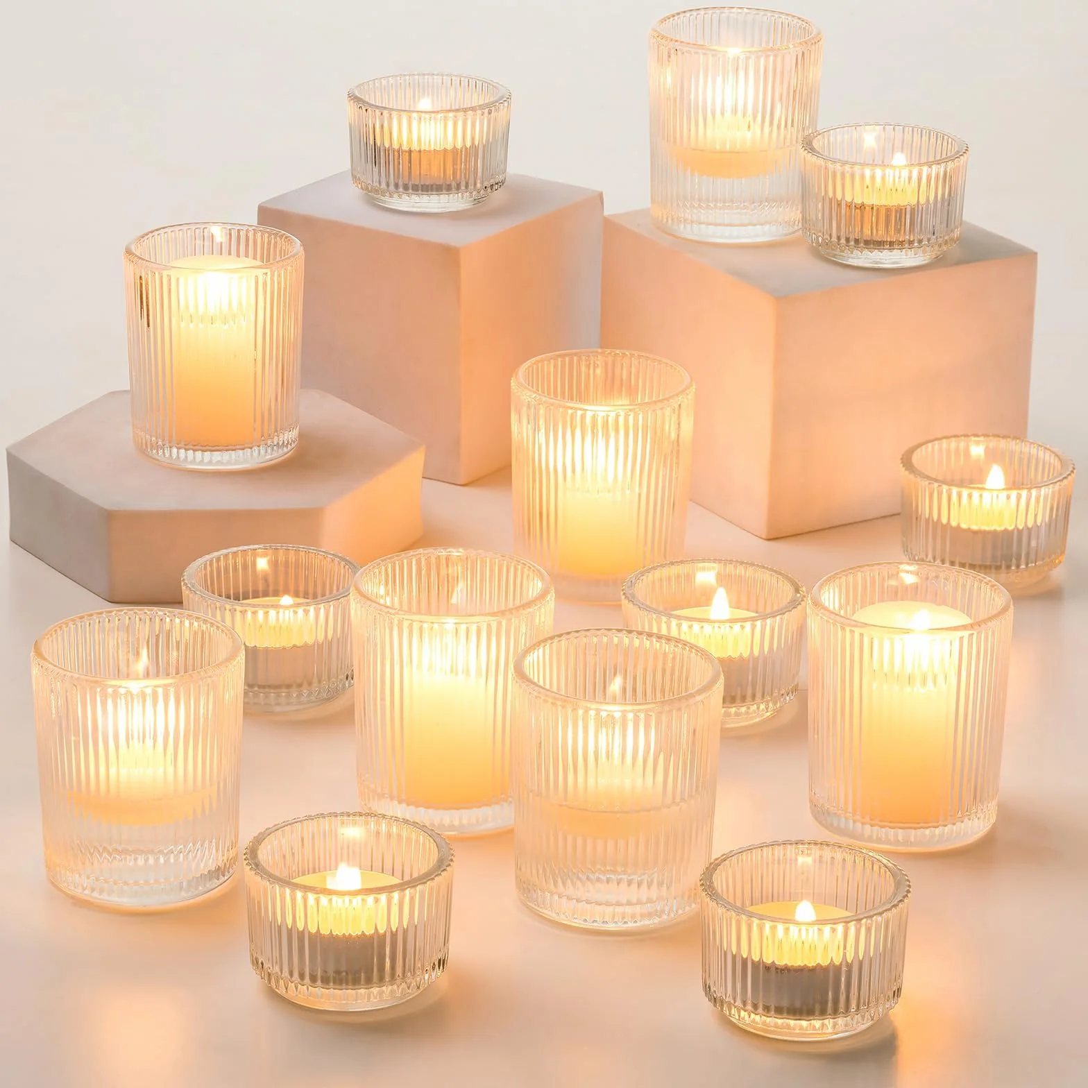 Porte-Bougies à Réchaud en Verre Transparent 24 Pièces