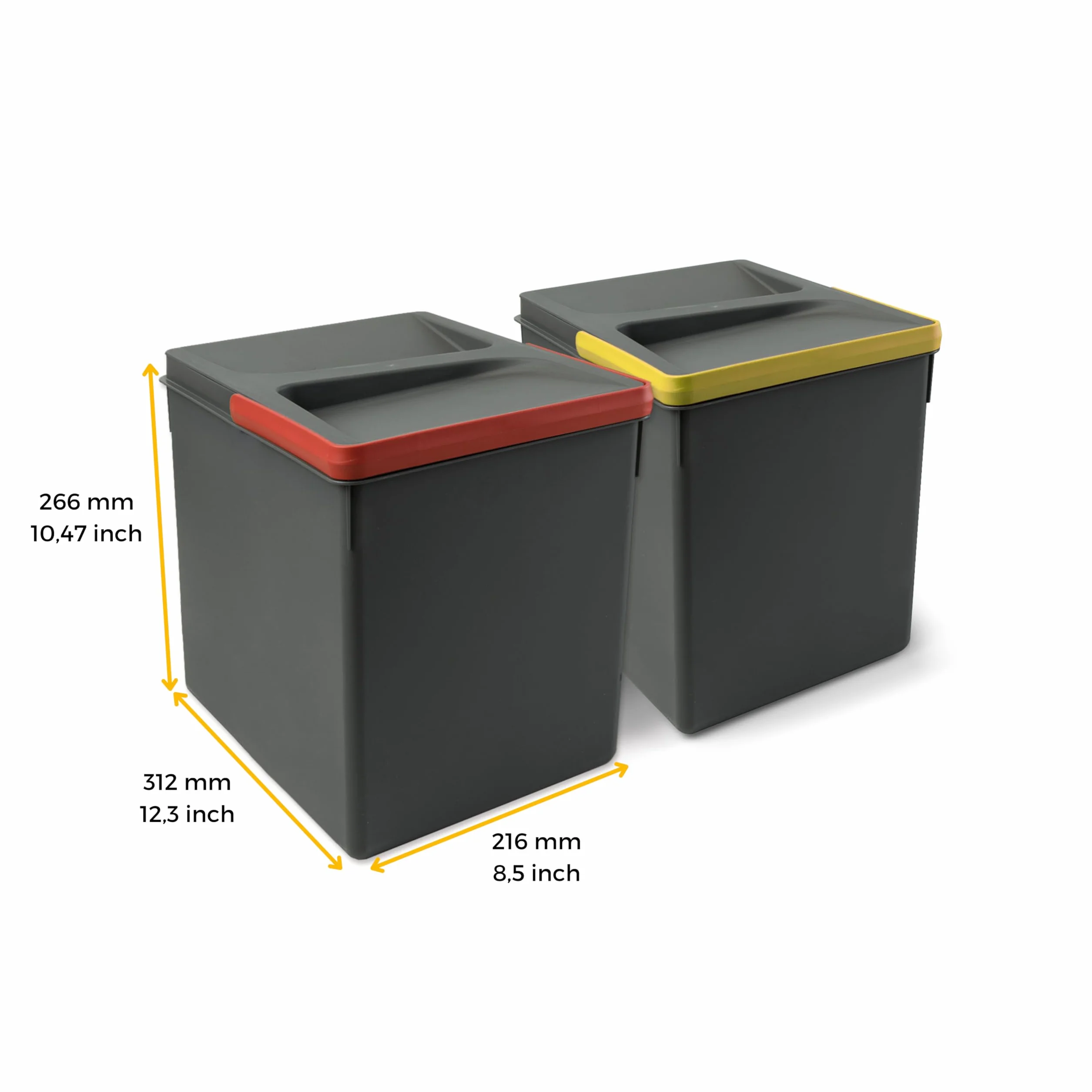 Emuca Poubelles tiroir cuisine couvercle anti-odeurs 2x15L H 266 mm Plastique gris anthracite