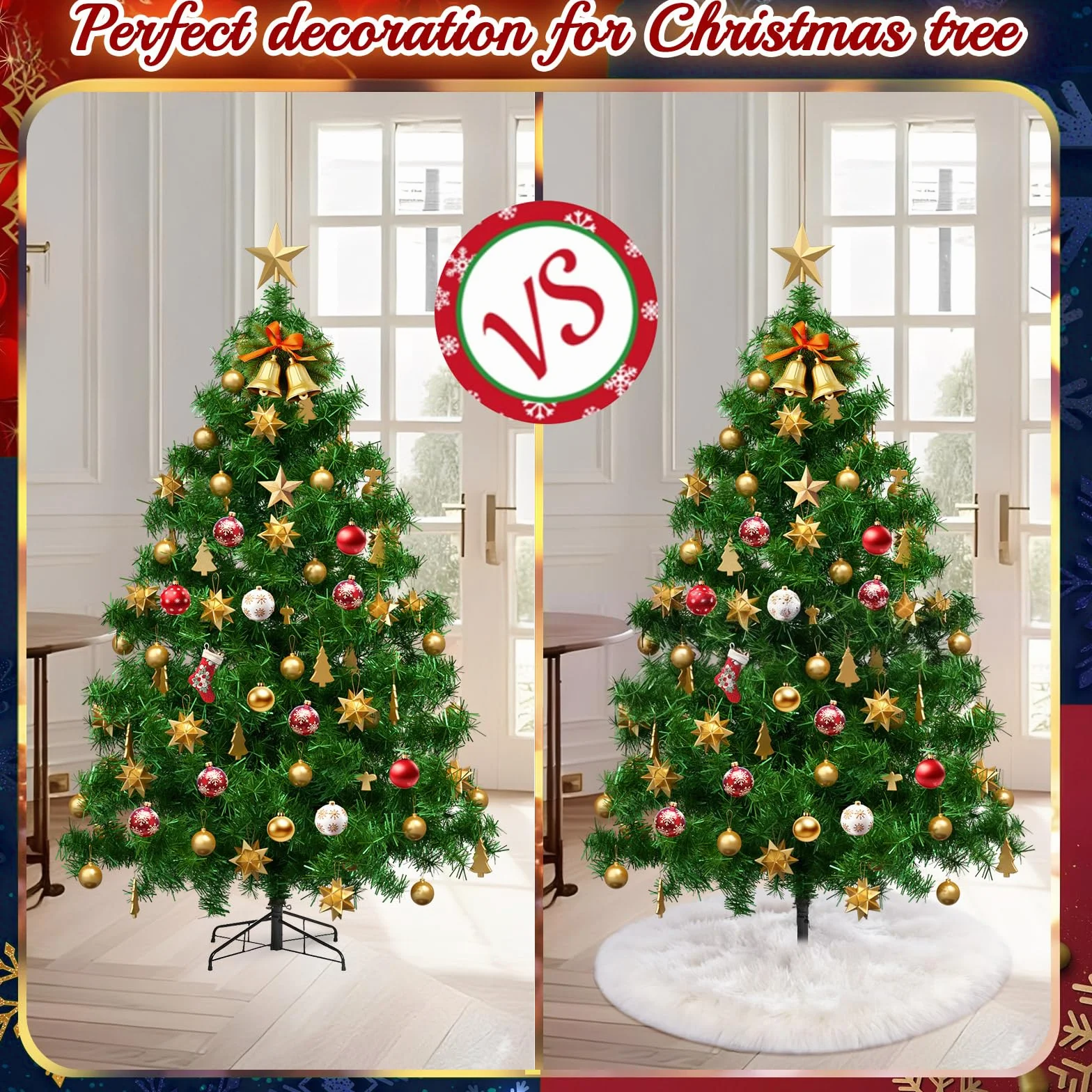 Tapis pour Sapin de Noël Blanc 75 cm Rond Peluche Cache Pied Décoration Maison