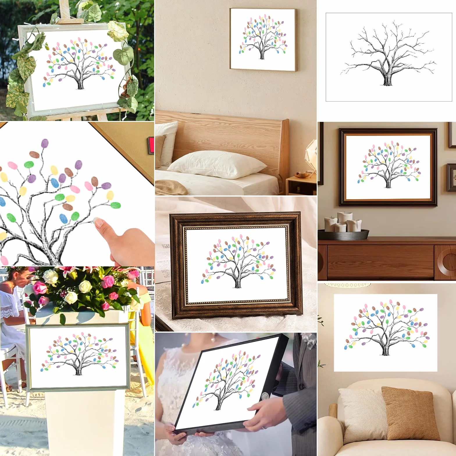 Arbre à Empreintes de Mariage Toile Livre d'or 30x40cm Personnalisé