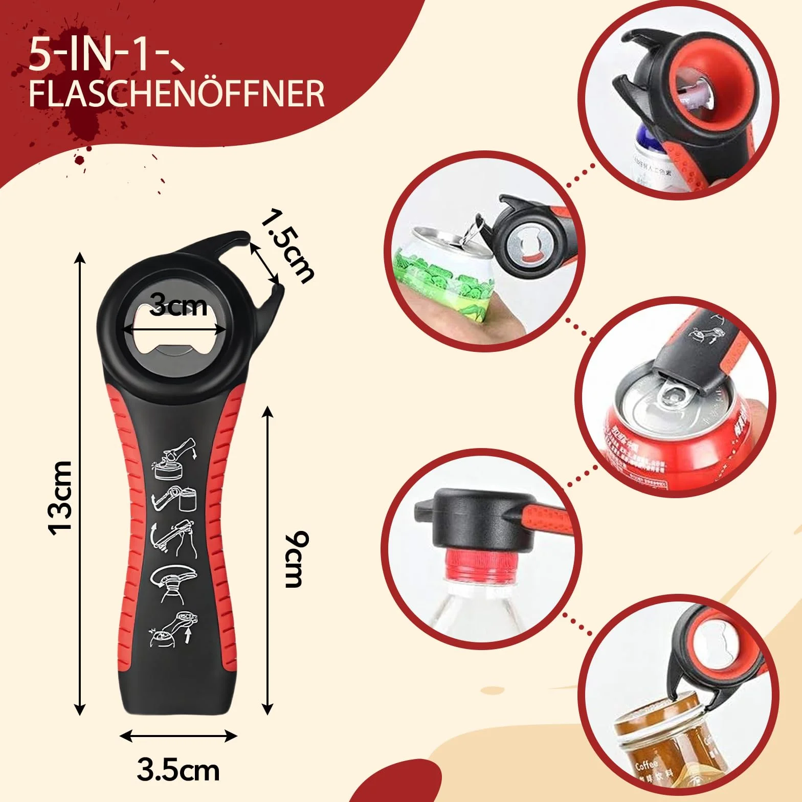 Lot De 2 Ouvre-bouteilles 5 En 1 Ouvre-boîtes Avec Bouchon Ouvre-couvercle Pour Bocaux À Vis Ouvre-bocal 4 En 1