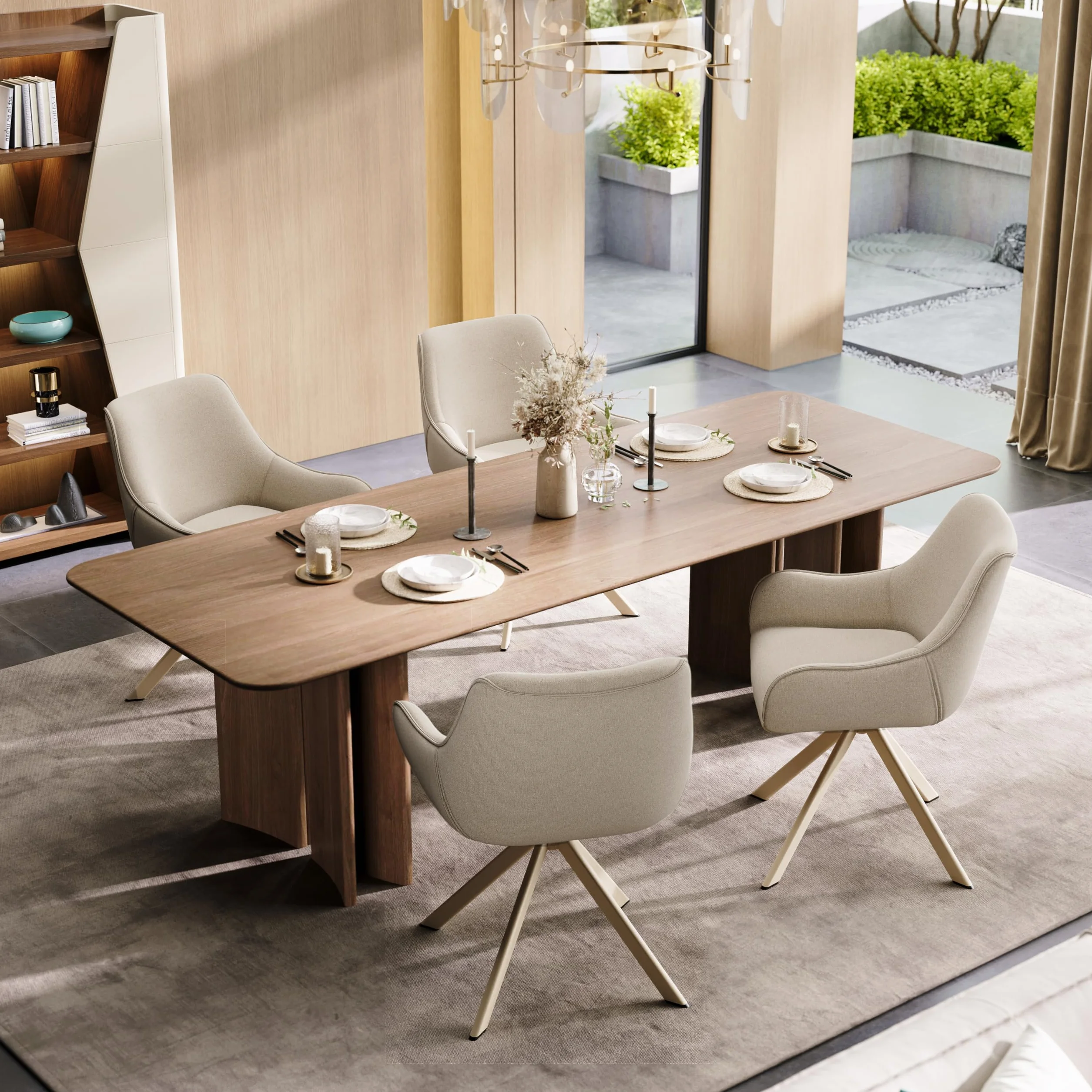 Lot de 6 chaises de salle à manger pivotantes 360° en lin beige avec accoudoirs et structure métal