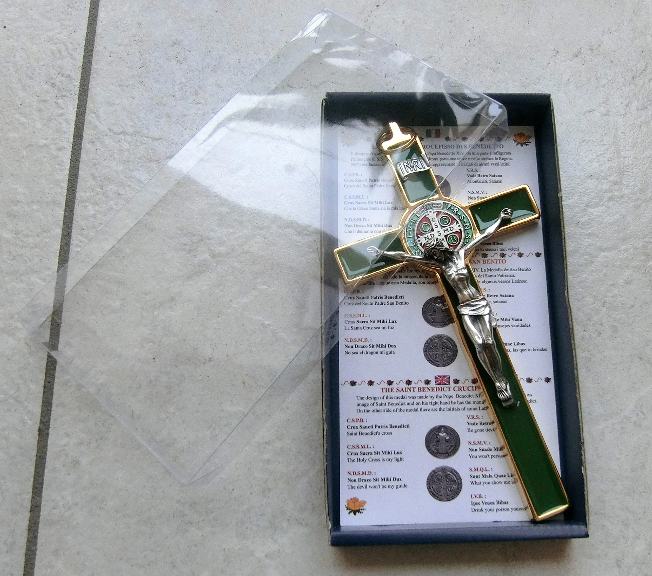 GTBITALY Croix Crucifix Or Doré Saint Béni 20 cm Émaillé à la Main avec Boîte Cadeau