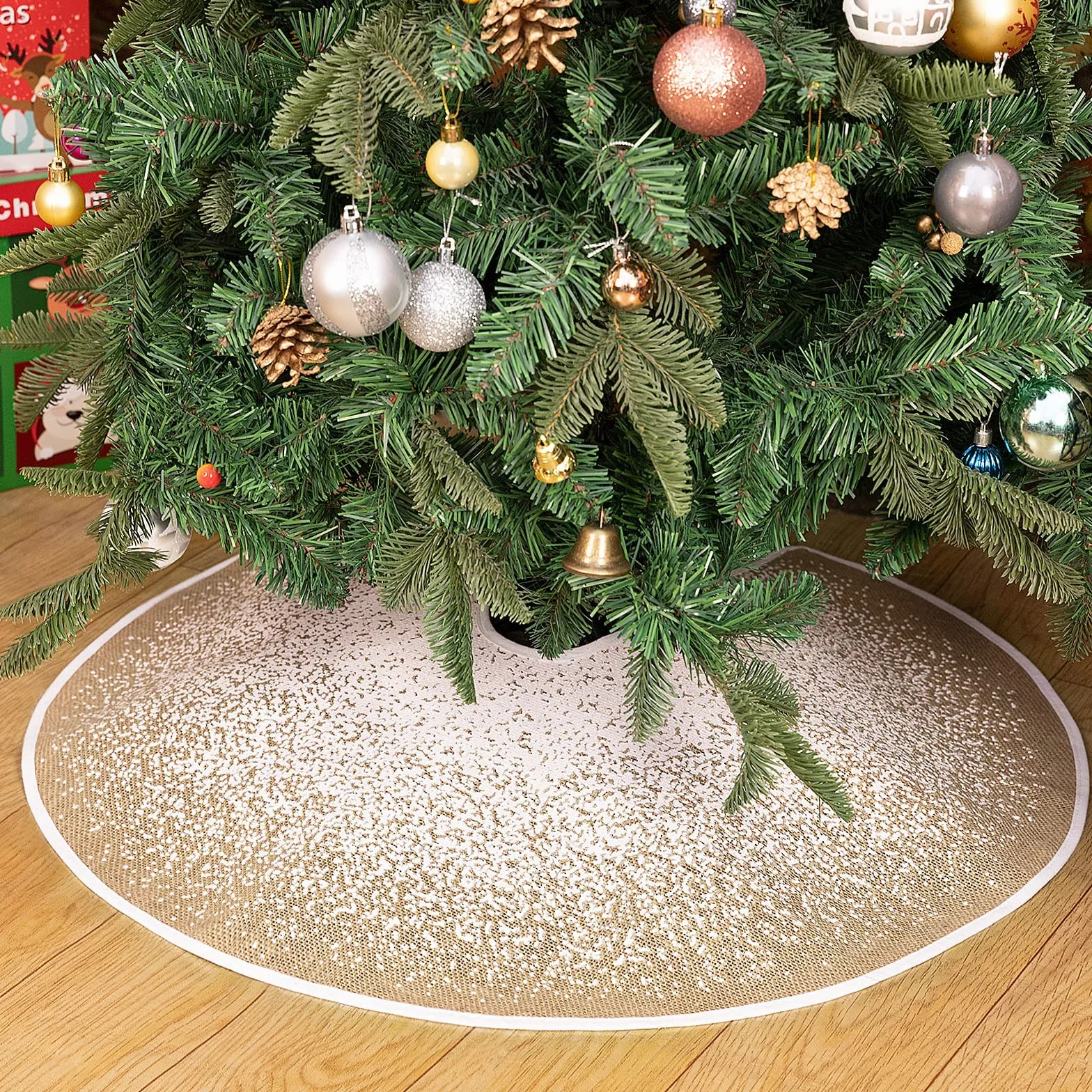 Jupe de sapin de Noël 75 cm toile de jute paillettes blanches flocons de neige N&T NIETING