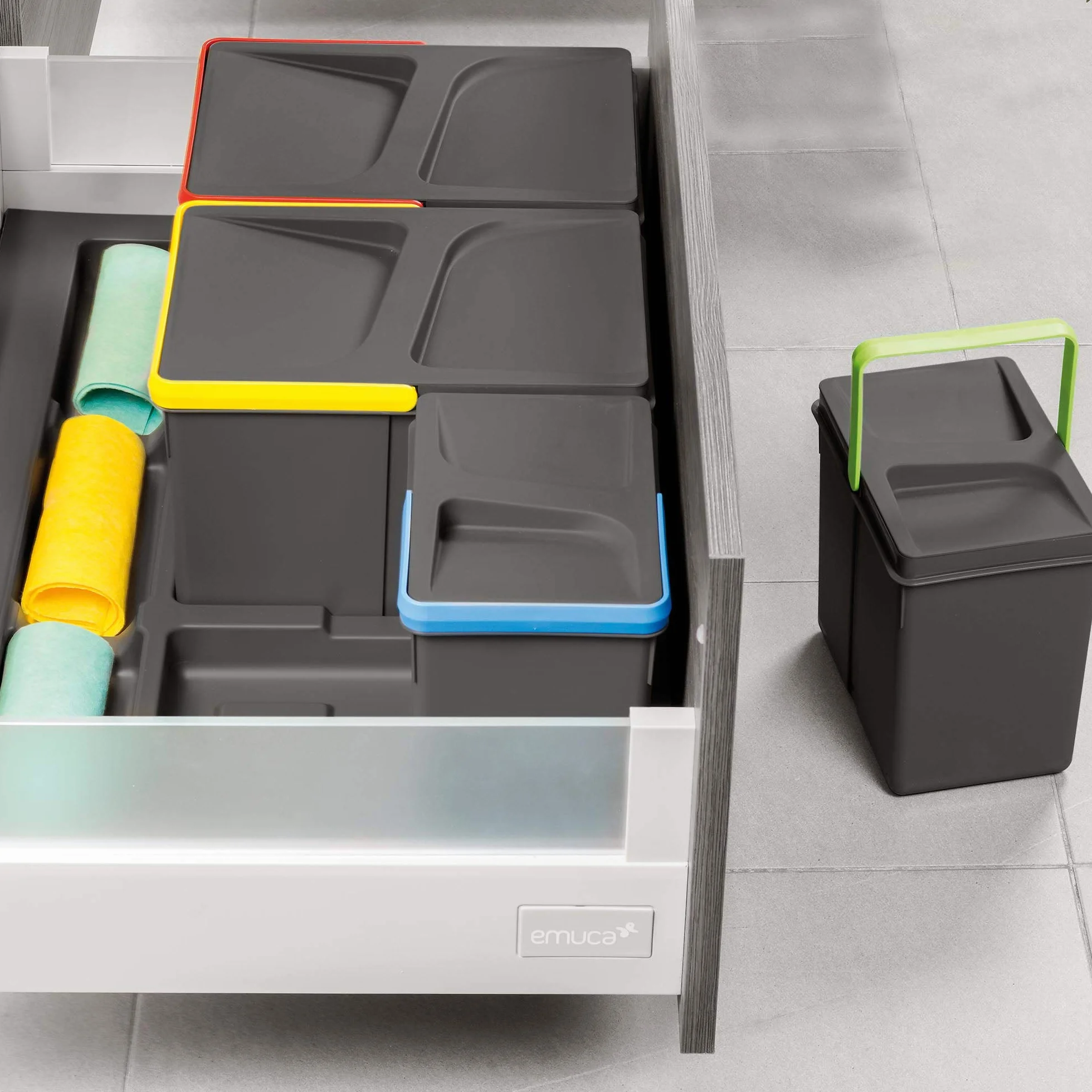 Emuca Poubelles pour tiroir bacs hauteur 266mm base 90cm recyclage