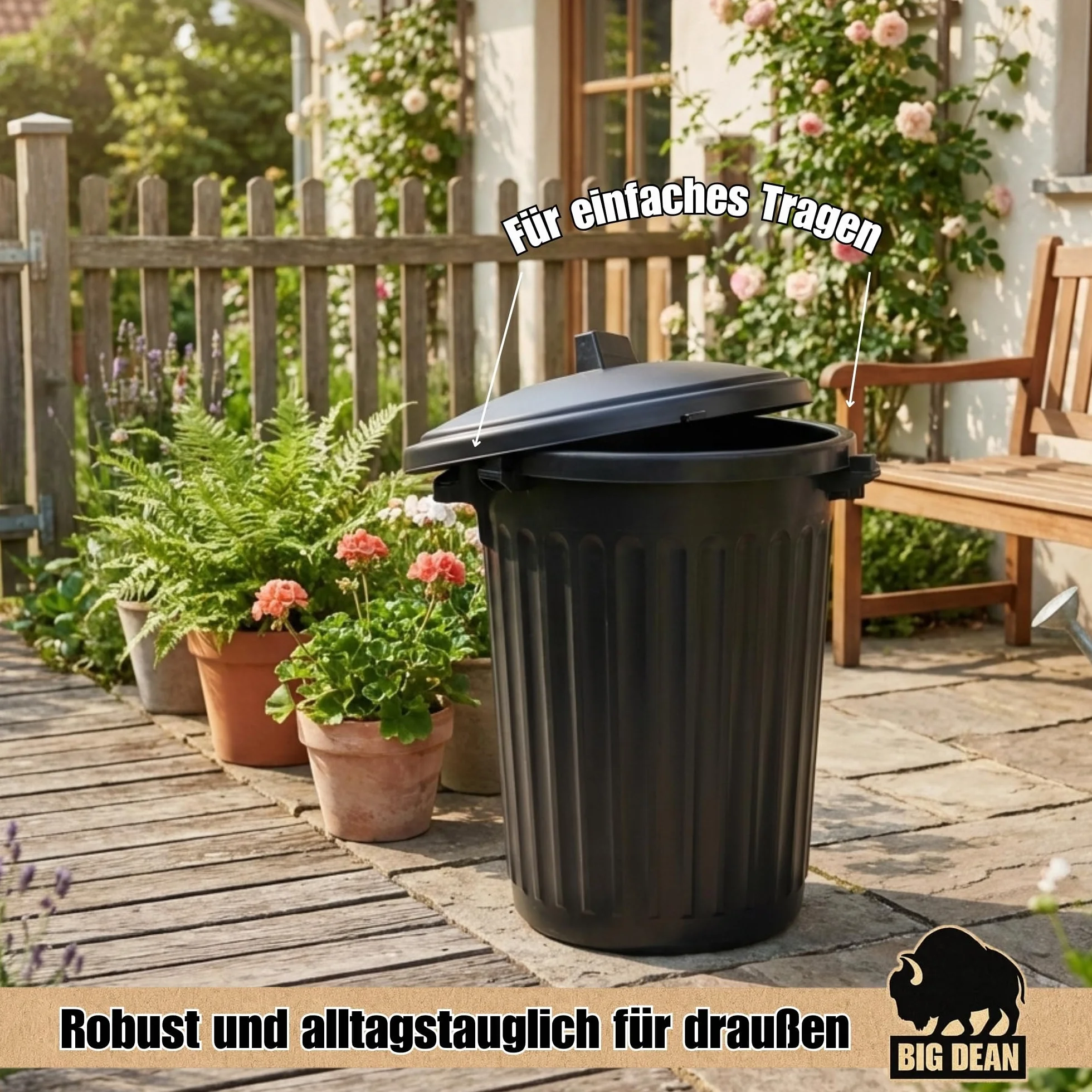 BigDean Poubelle 80 L diamètre 55 cm couvercle refermable