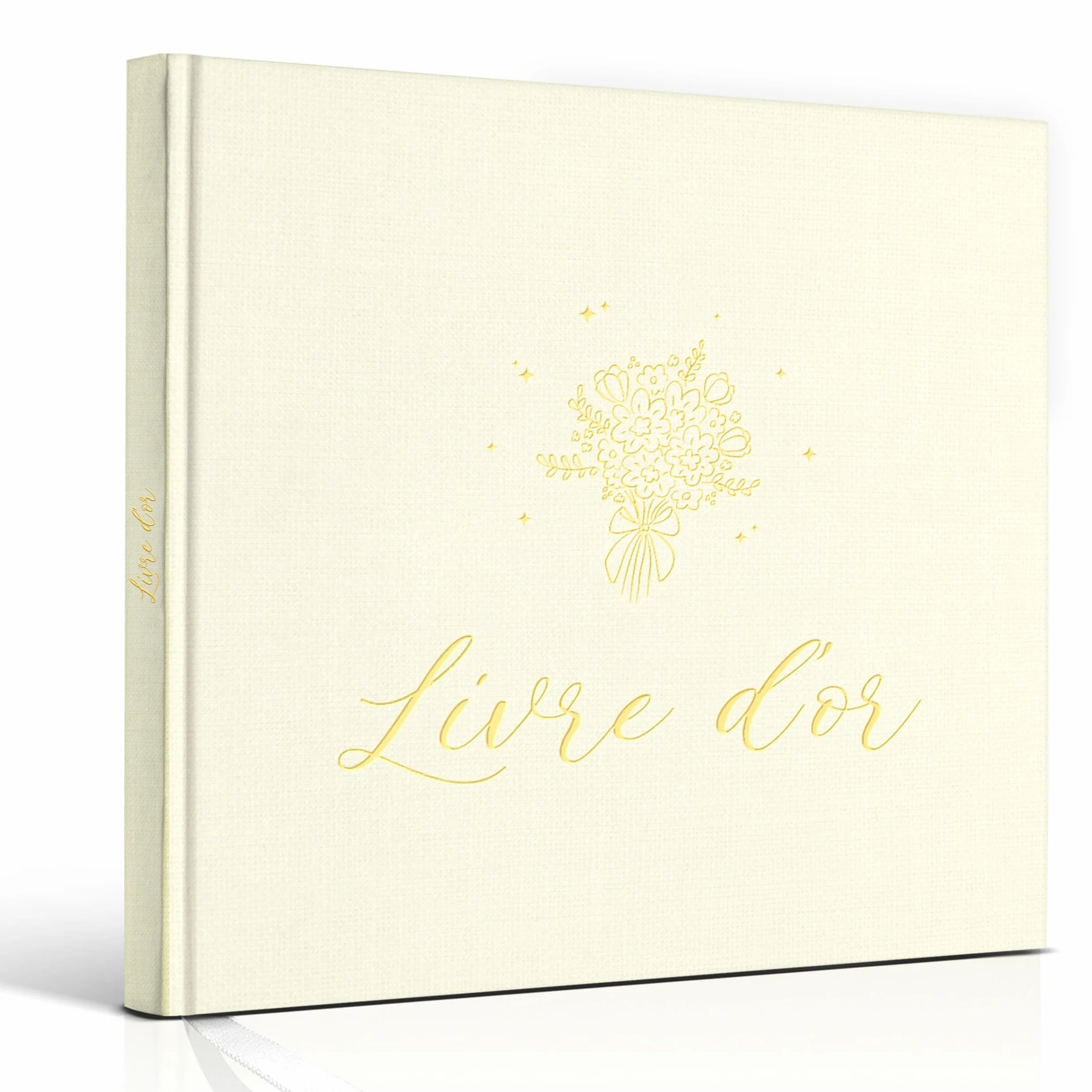 Livre d’or élégant couverture lin dorure 84 pages vierges mariage anniversaire baptême