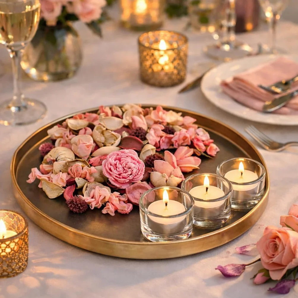 Coffret de Pot-pourri Parfumé Fleurs Roses avec 3 Bougies Chauffe-Plat