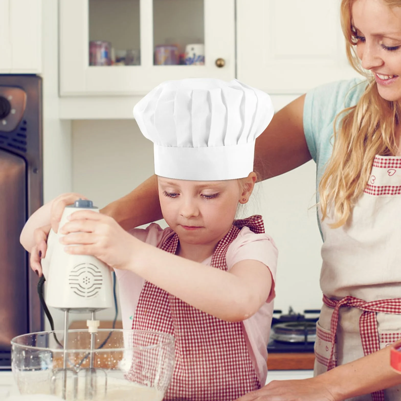 Toques de cuisinier pour enfants, lot de 3, blanches, coton élastique, réglables