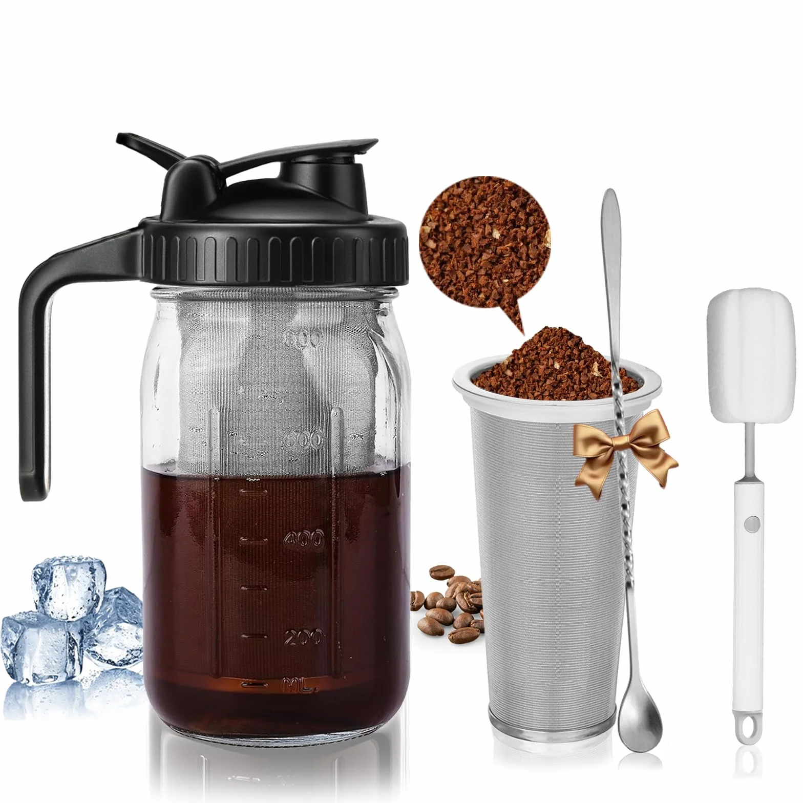 Cafetière à froid 800ML pichet en verre filtre acier inoxydable couvercle hermétique 32OZ