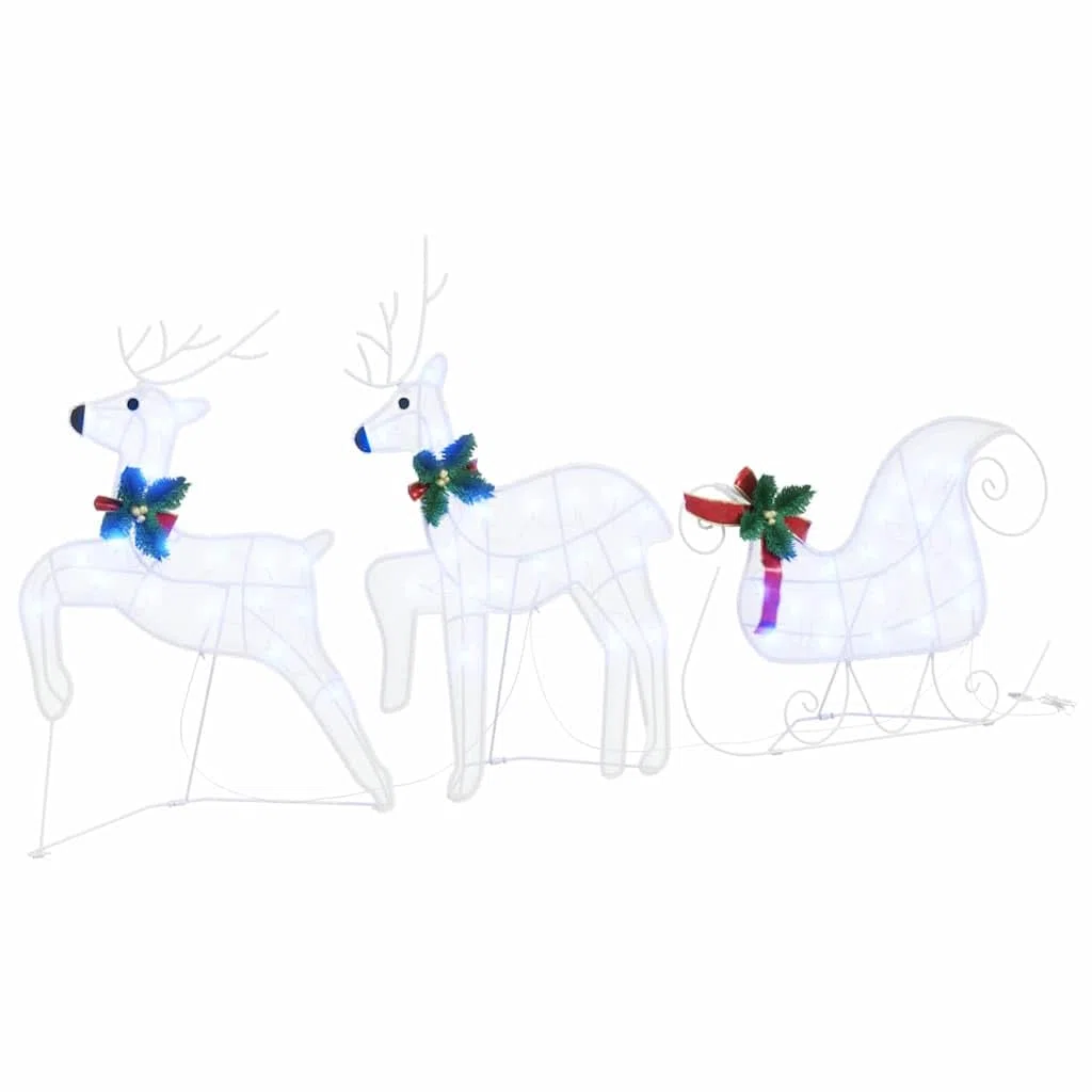 Rennes LED 7 pièces en Tissu Blanc pour décoration de Noël intérieur extérieur avec éclairage USB Style Art Déco, Dimensions 43 x 18 x 66 cm, Ambiance Festive