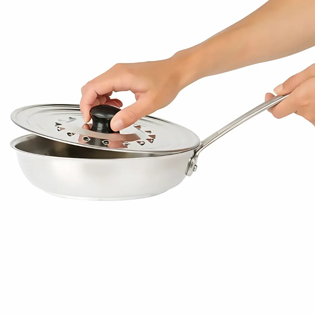 Couvercle de Cuisine en Acier Inoxydable 16-24 cm Anti Projection avec Poignée Ergonomique Argenté