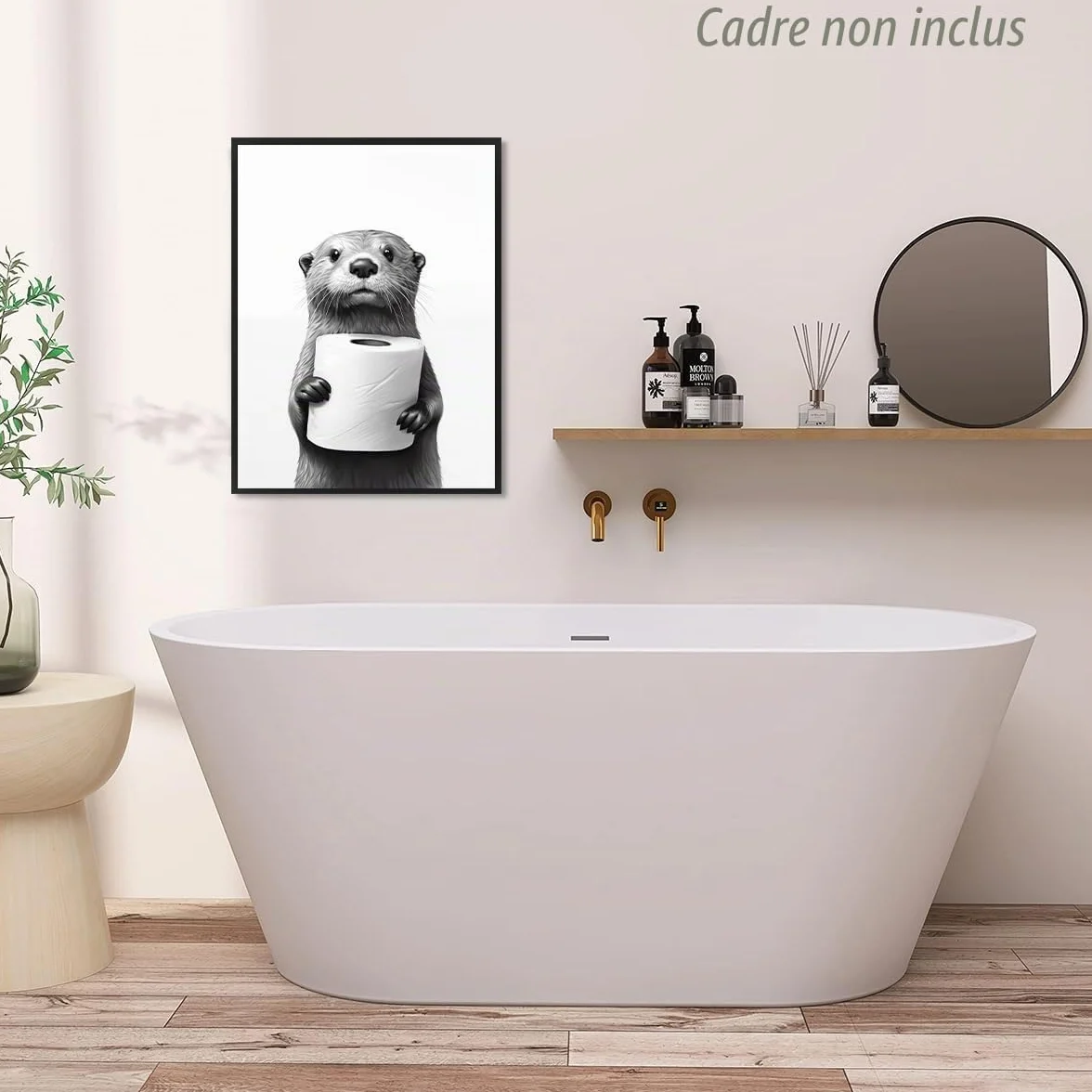 Dazzlewall Affiche Décorative Salle de Bain Loutre Noir et Blanc 30x40 cm