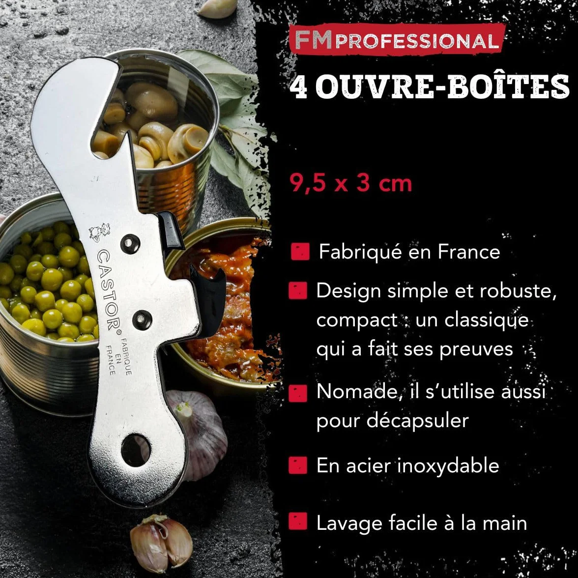 Fackelmann FM Professional Ouvre boite manuel, Acier inoxydable, 9,5 cm x 3 cm